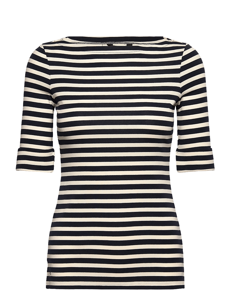 Lauren Ralph Lauren - Striped Stretch Cotton Boatneck Tee - t-shirts - lauren navy/masca - 0
