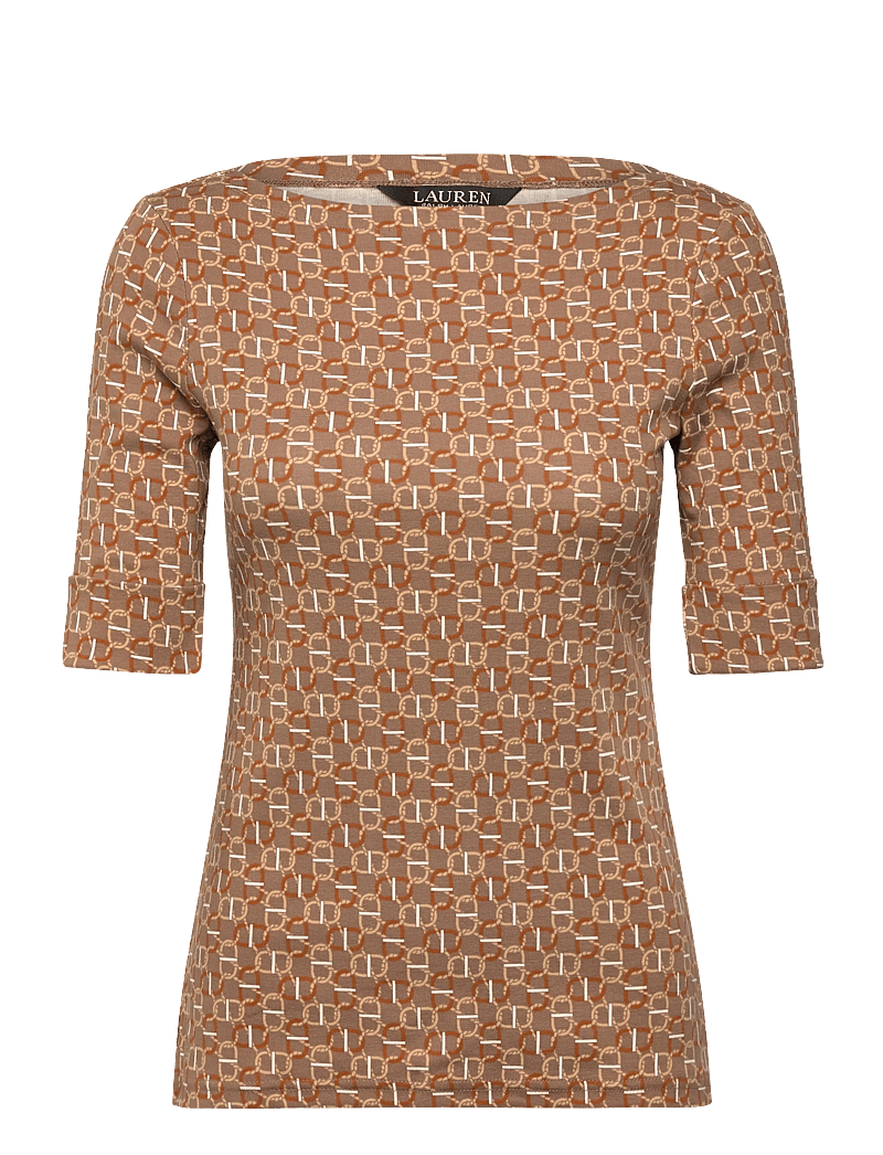 Lauren Ralph Lauren - Geo-Print Stretch Cotton Boatneck Tee - t-särgid - taupe multi - 0