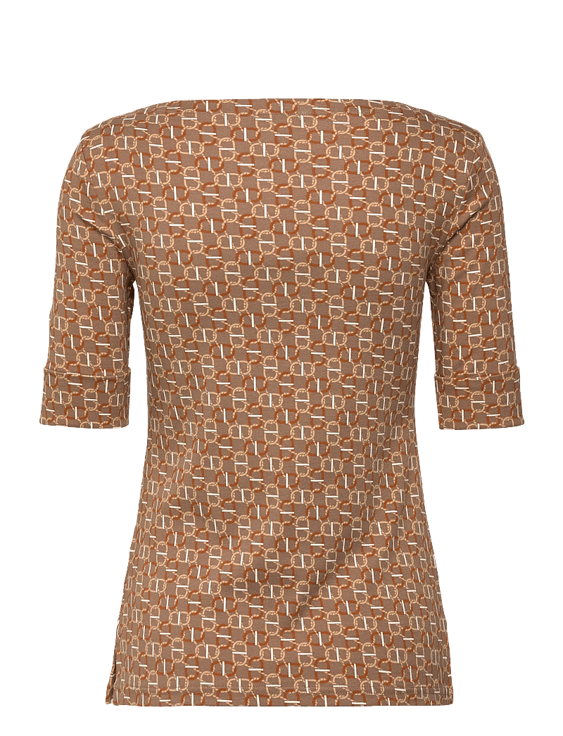 Lauren Ralph Lauren - Geo-Print Stretch Cotton Boatneck Tee - t-särgid - taupe multi - 1