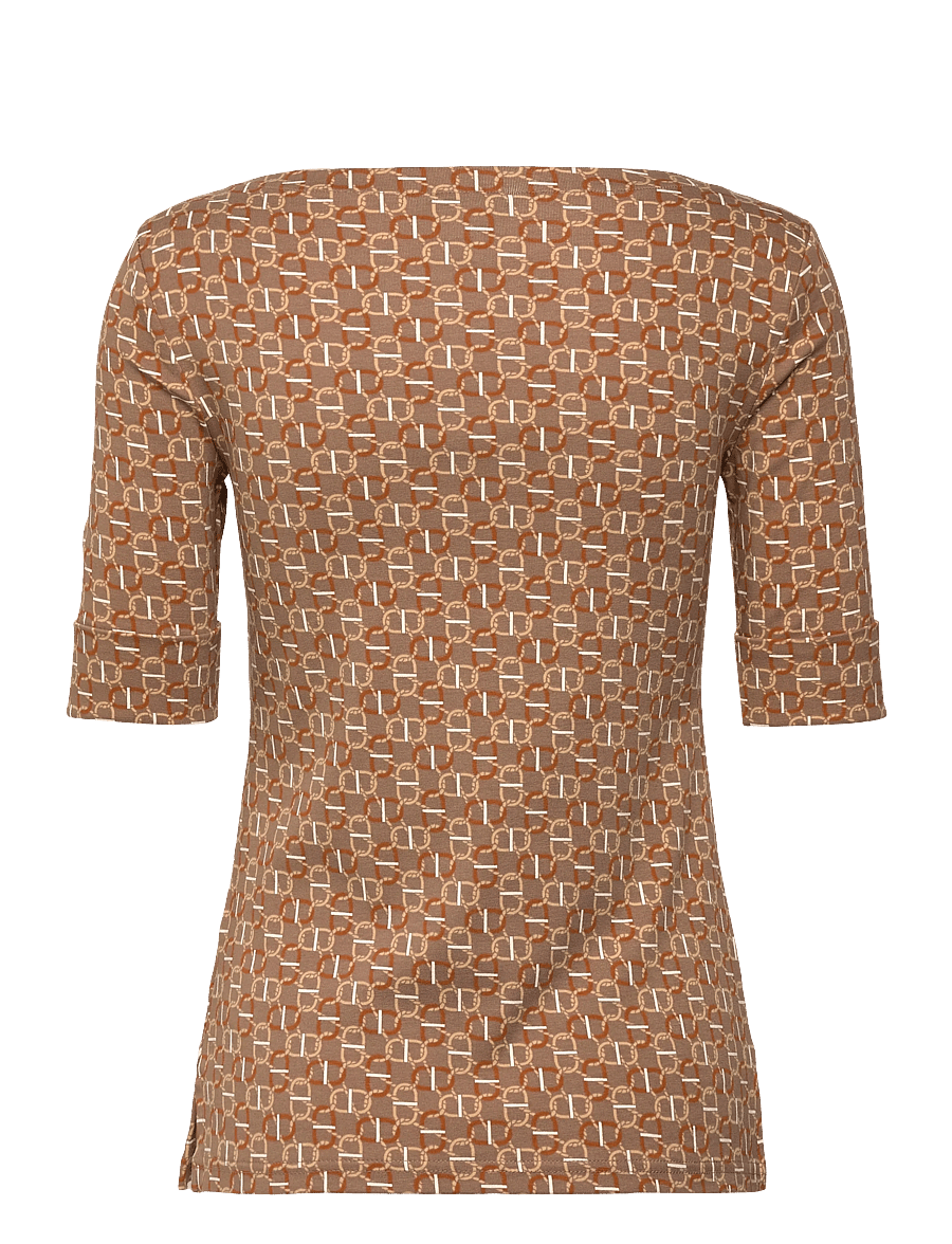 Lauren Ralph Lauren - Geo-Print Stretch Cotton Boatneck Tee - t-shirty - taupe multi - 1