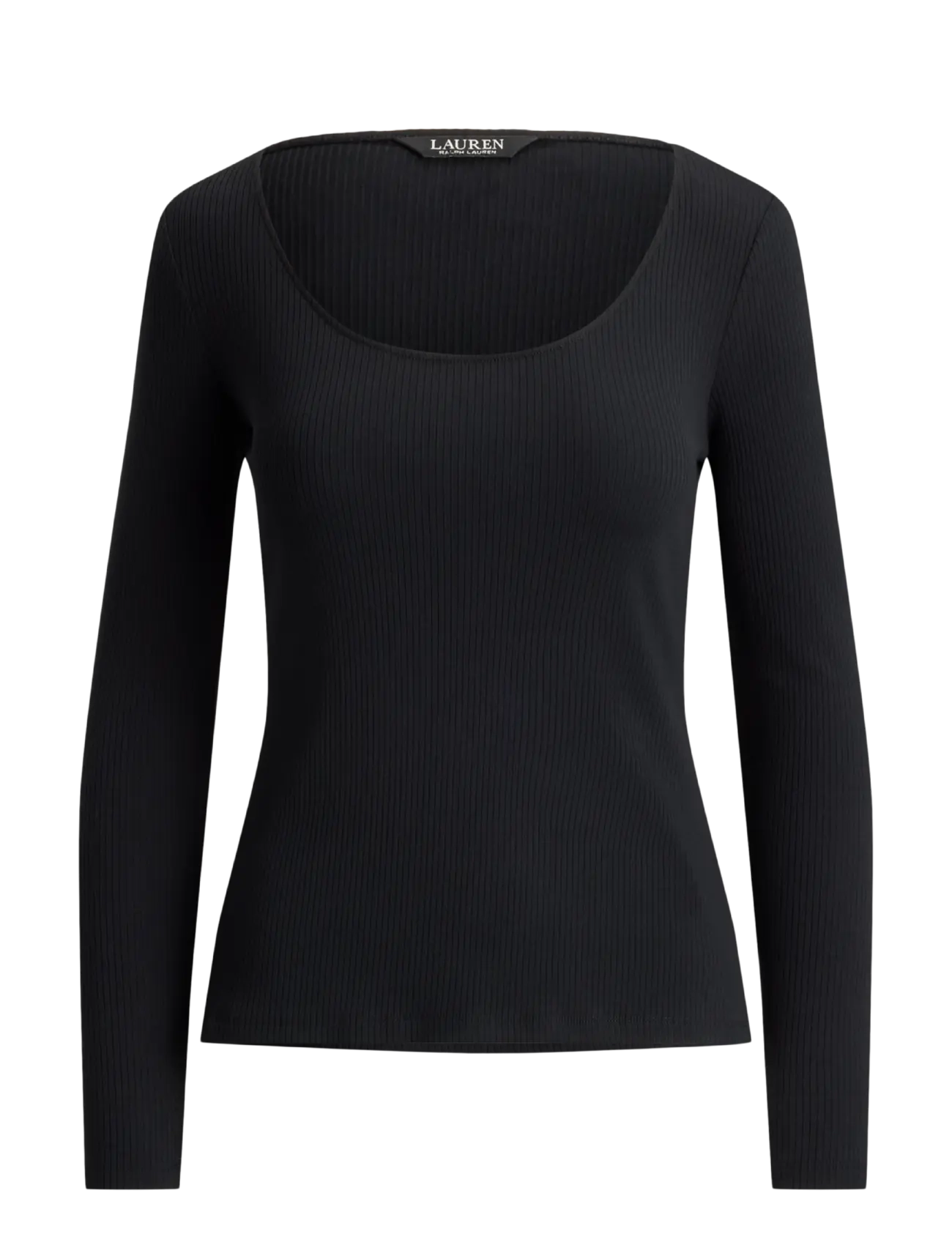 Lauren Ralph Lauren Rib-Knit Long-Sleeve Scoopneck Tee - T-shirts & Tops - BLACK / black