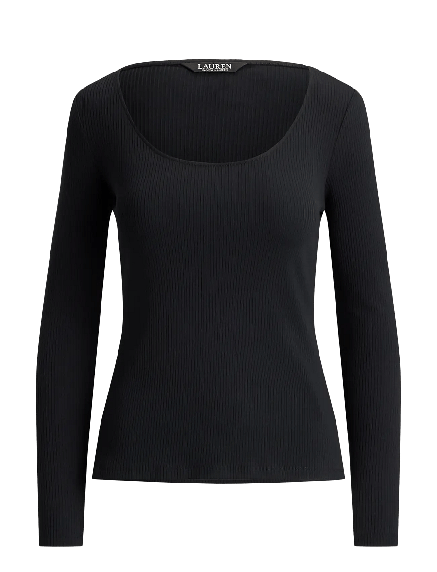 Lauren Ralph Lauren - Rib-Knit Long-Sleeve Scoopneck Tee - langärmlige tops - black - 1
