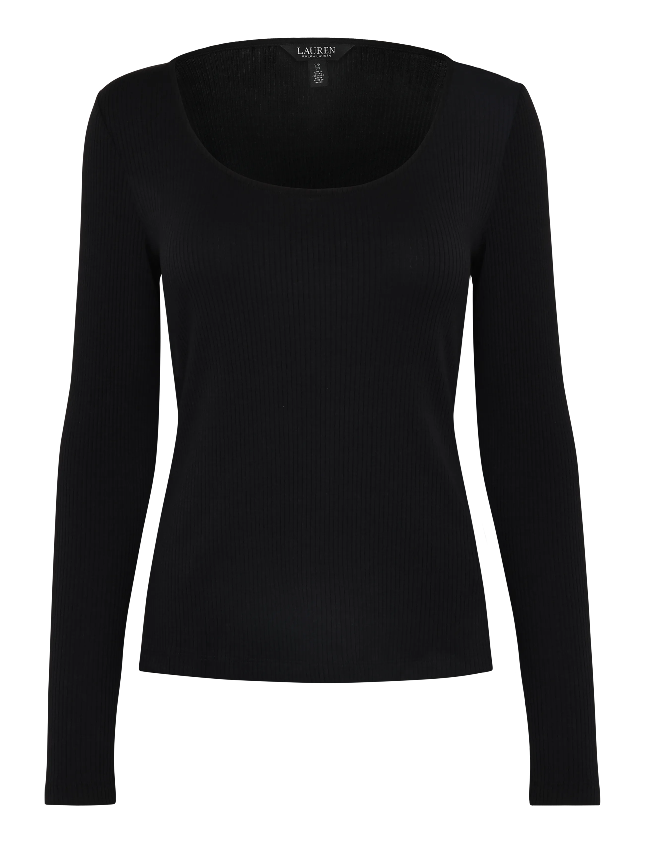 Lauren Ralph Lauren Rib-Knit Long-Sleeve Scoopneck Tee - Transitional Layering - BLACK / black