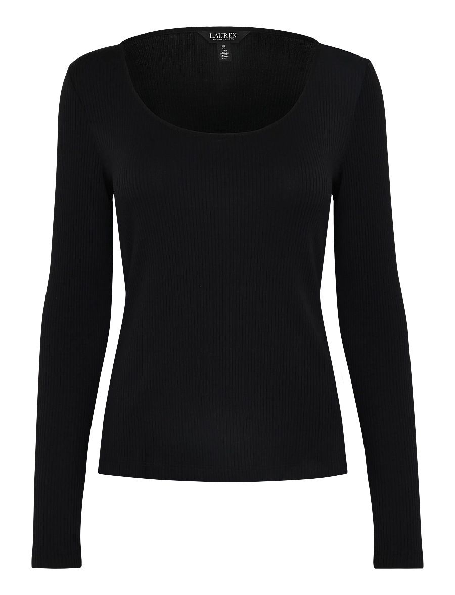 Lauren Ralph Lauren - Rib-Knit Long-Sleeve Scoopneck Tee - langärmlige tops - black - 1