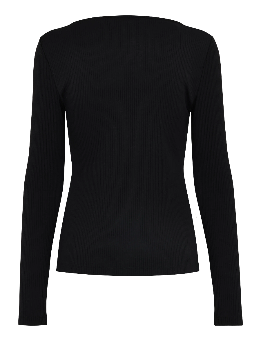 Lauren Ralph Lauren - Rib-Knit Long-Sleeve Scoopneck Tee - langärmlige tops - black - 2