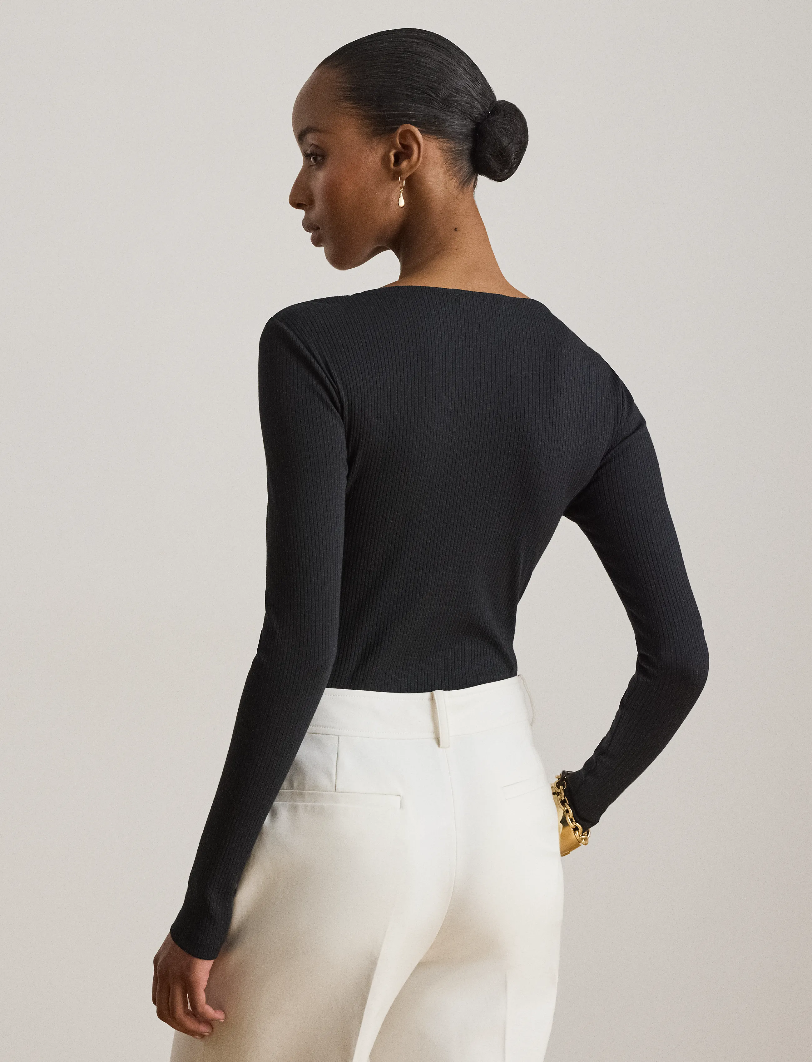 Lauren Ralph Lauren - Rib-Knit Long-Sleeve Scoopneck Tee - pikkade varrukatega alussärgid - black - 2