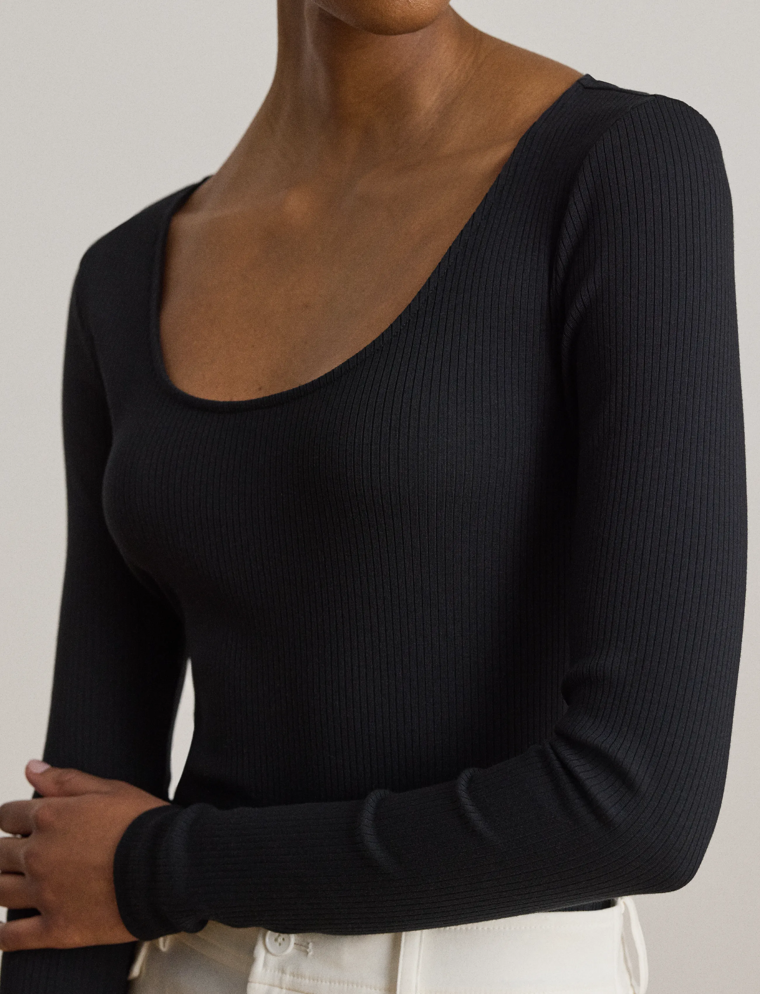Lauren Ralph Lauren - Rib-Knit Long-Sleeve Scoopneck Tee - pikkade varrukatega alussärgid - black - 4