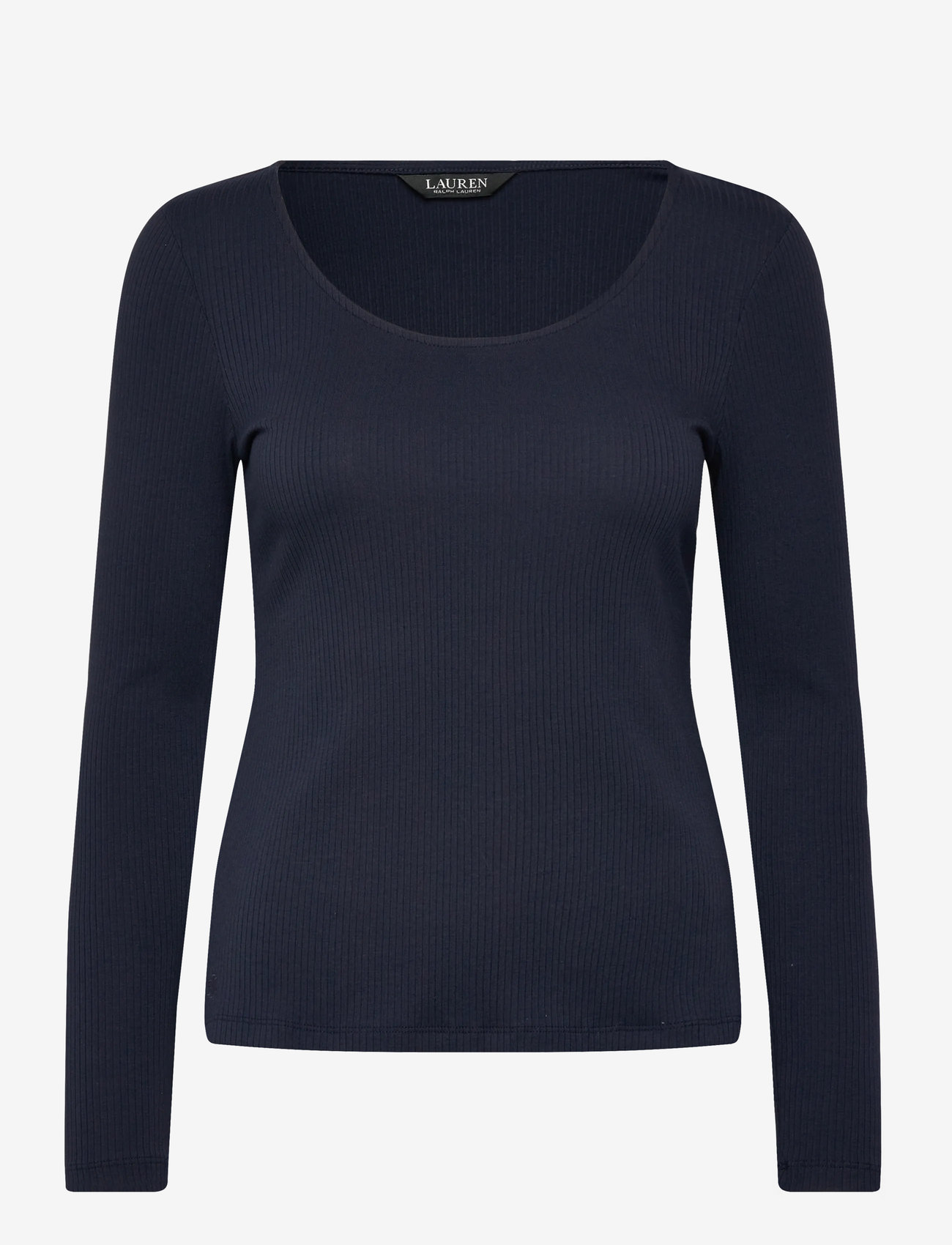 Lauren Ralph Lauren - Rib-Knit Long-Sleeve Scoopneck Tee - långärmade toppar - lauren navy - 0