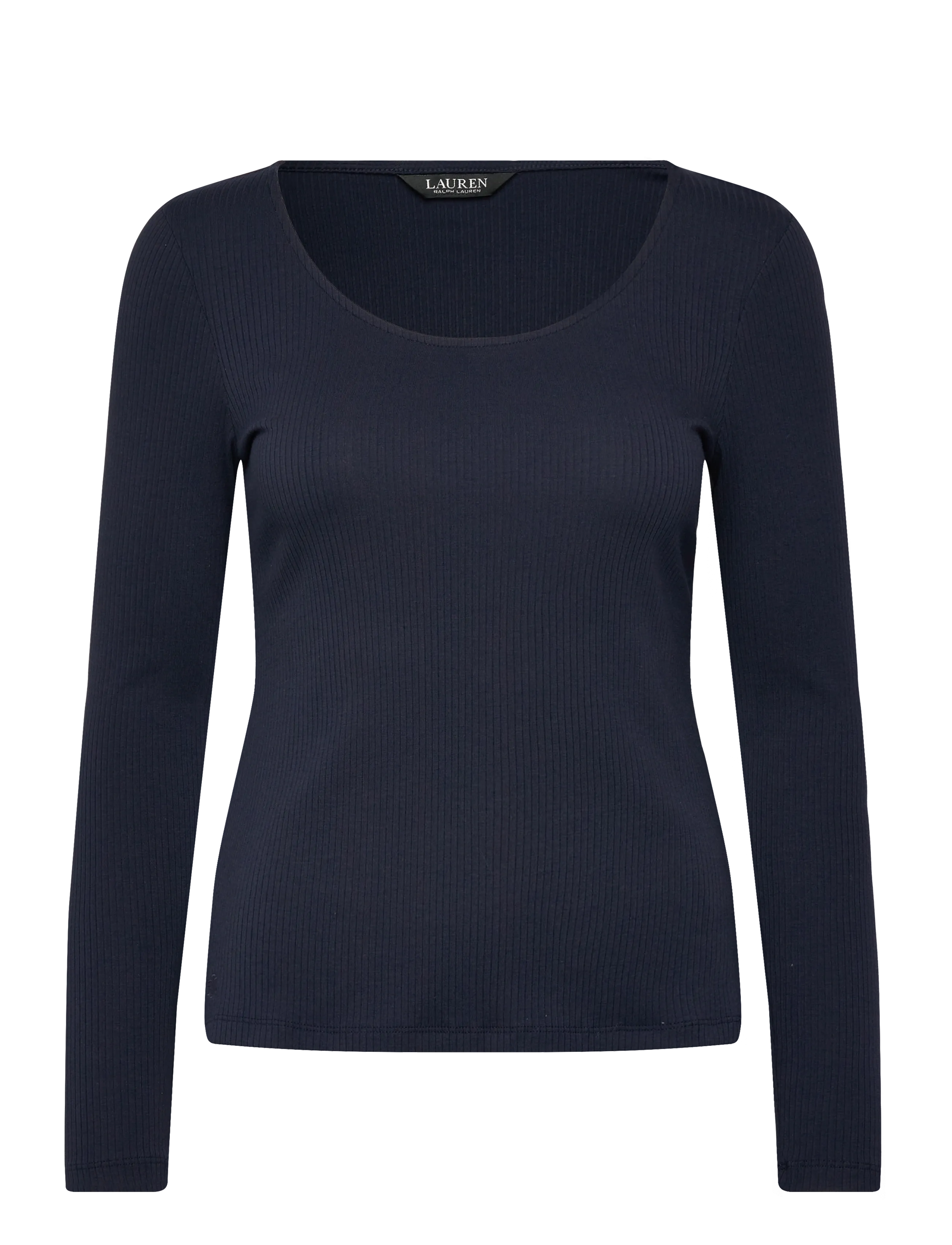 Rib-Knit Long-Sleeve Scoopneck Tee - LAUREN NAVY