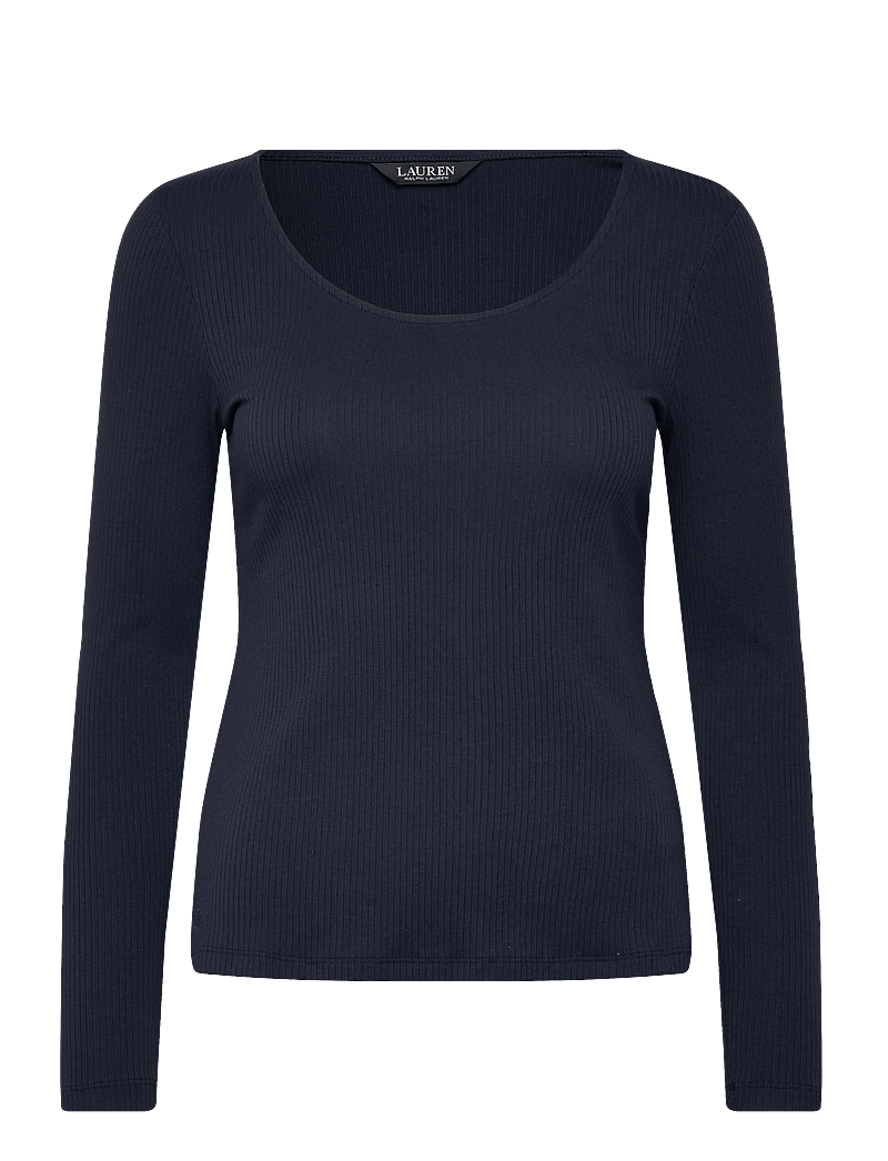 Lauren Ralph Lauren - Rib-Knit Long-Sleeve Scoopneck Tee - langärmlige tops - lauren navy - 1