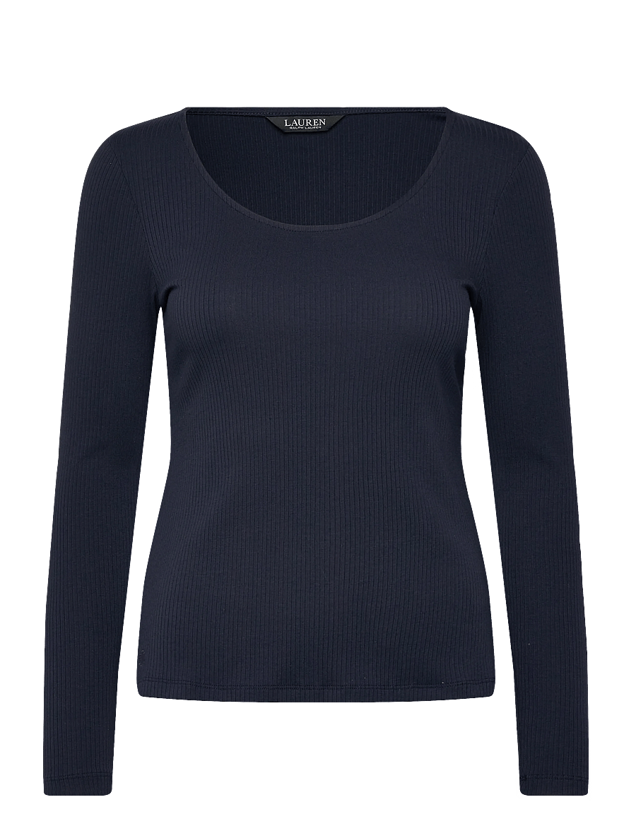 Lauren Ralph Lauren - Rib-Knit Long-Sleeve Scoopneck Tee - langärmlige tops - lauren navy - 1