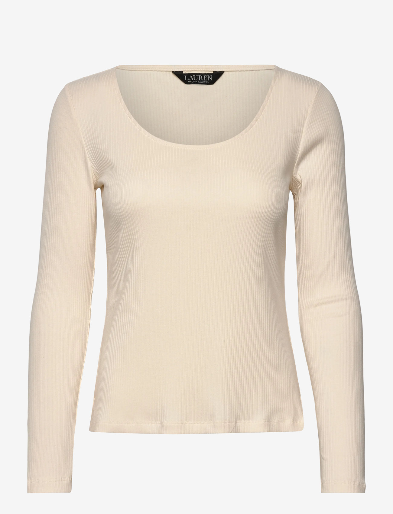 Lauren Ralph Lauren - Rib-Knit Long-Sleeve Scoopneck Tee - långärmade toppar - mascarpone cream - 0