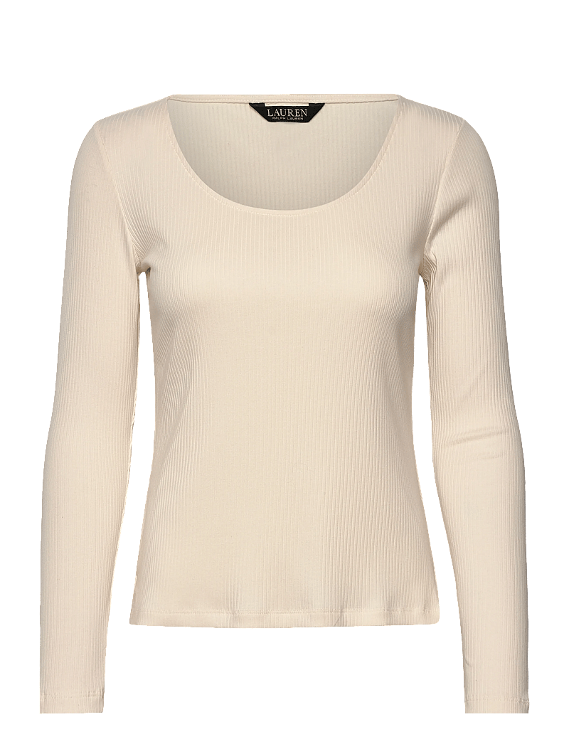 Lauren Ralph Lauren - Rib-Knit Long-Sleeve Scoopneck Tee - langärmlige tops - mascarpone cream - 1
