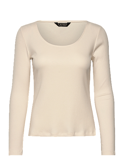 Lauren Ralph Lauren Rib-Knit Long-Sleeve Scoopneck Tee - Long-sleeved tops - MASCARPONE CREAM / cream