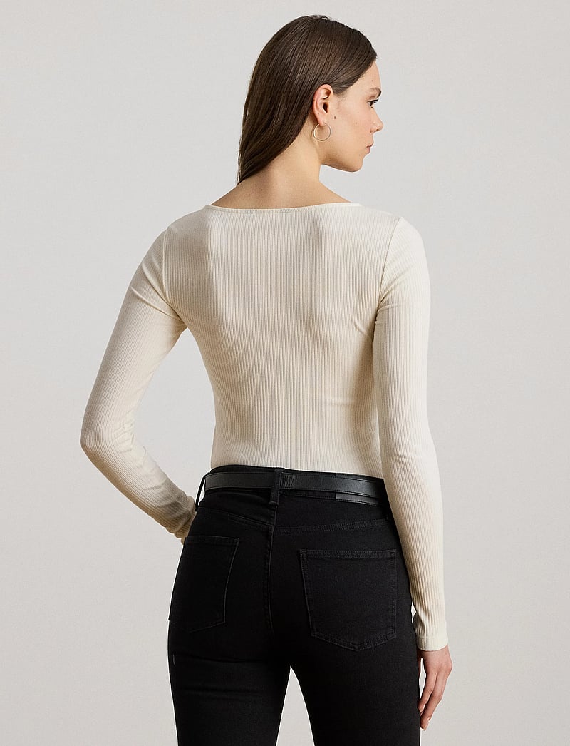Lauren Ralph Lauren - Rib-Knit Long-Sleeve Scoopneck Tee - langärmlige tops - mascarpone cream - 3