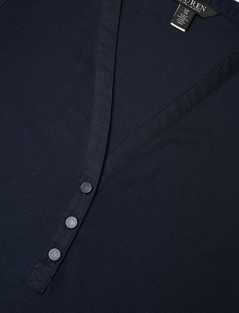 Lauren Ralph Lauren - Rib-Knit Balloon-Sleeve Henley Top - kurzämlige blusen - lauren navy - 2