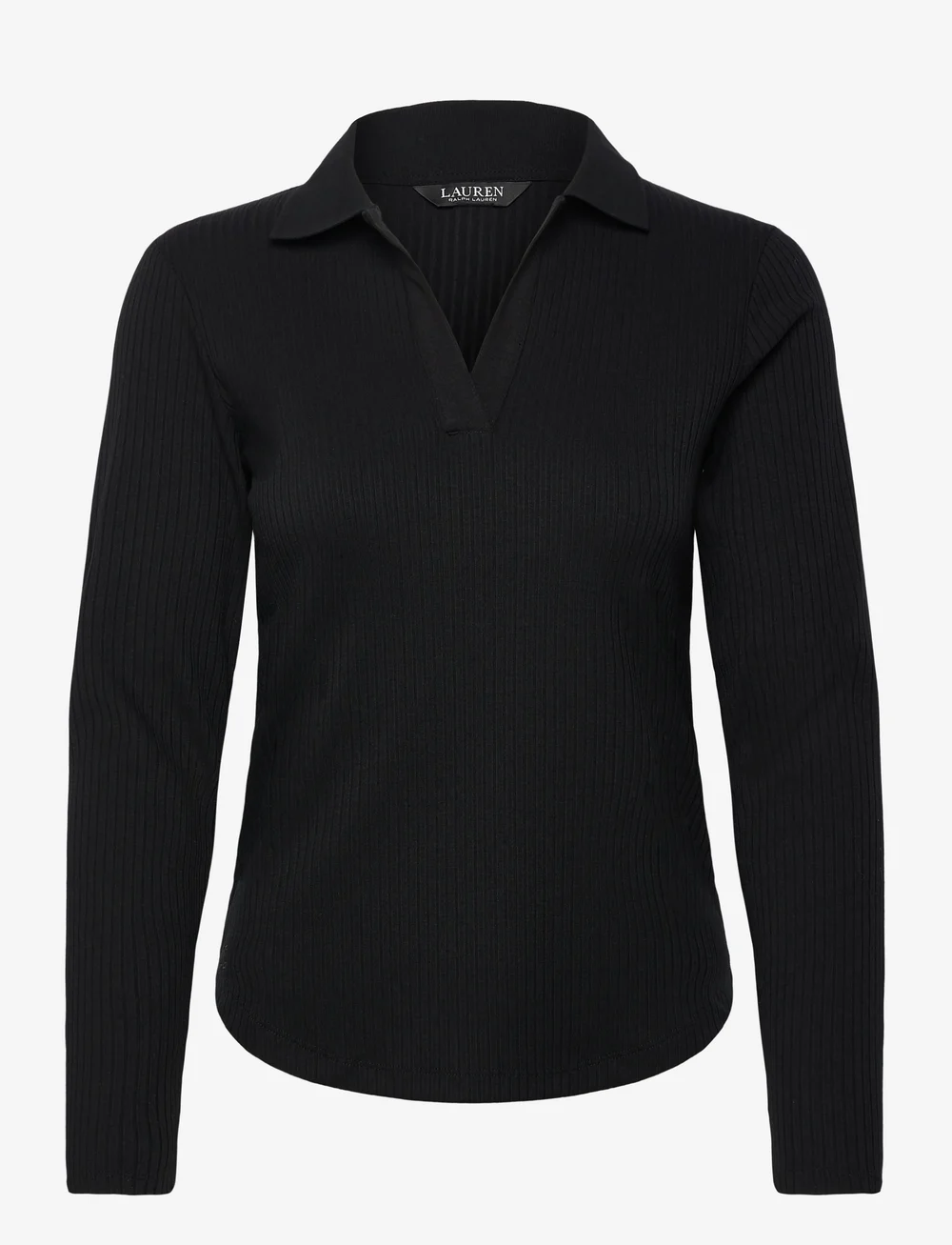 Lauren Ralph Lauren - Rib-Knit Long-Sleeve Polo Top - denimskjorter - black - 0