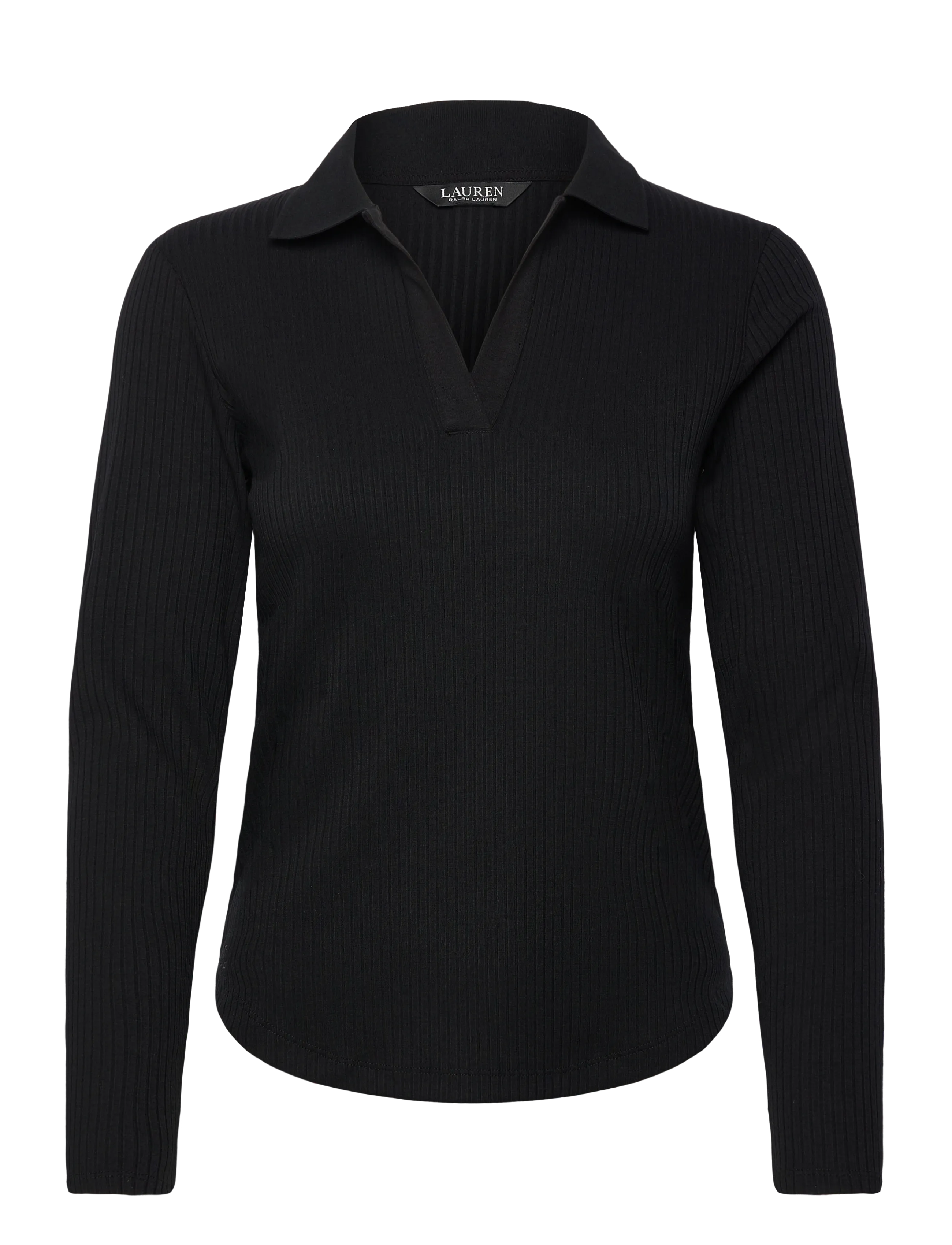 Lauren Ralph Lauren Rib-Knit Long-Sleeve Polo Top - Polo Shirts - BLACK / black