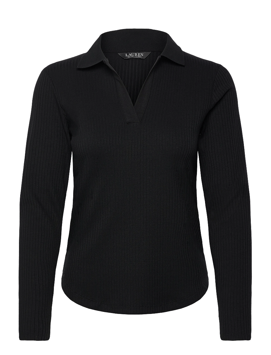 Lauren Ralph Lauren - Rib-Knit Long-Sleeve Polo Top - langärmlige hemden - black - 0