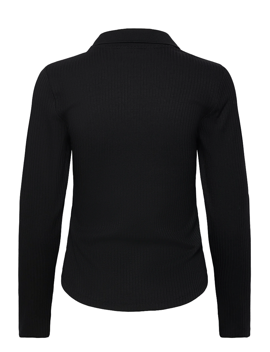 Lauren Ralph Lauren - Rib-Knit Long-Sleeve Polo Top - langärmlige hemden - black - 1