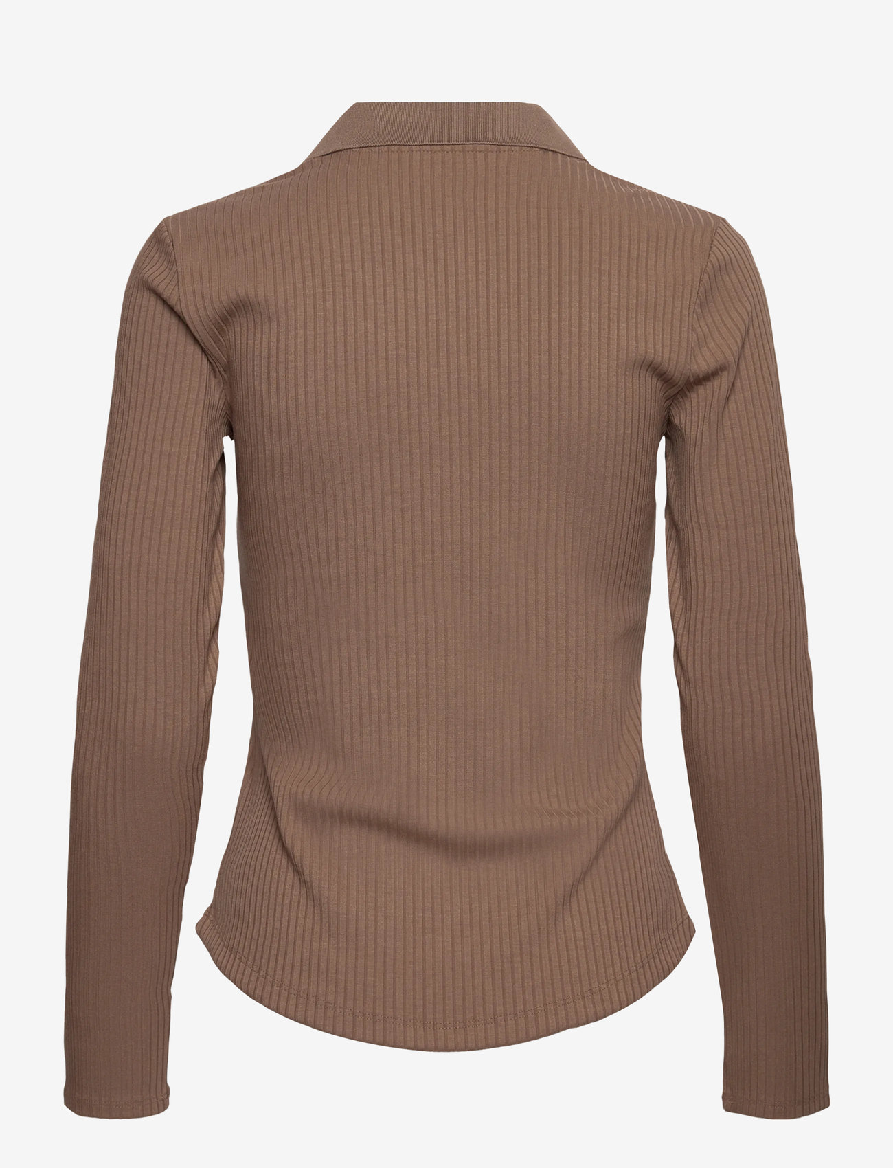 Lauren Ralph Lauren - Rib-Knit Long-Sleeve Polo Top - jeansskjortor - taupe brown - 1