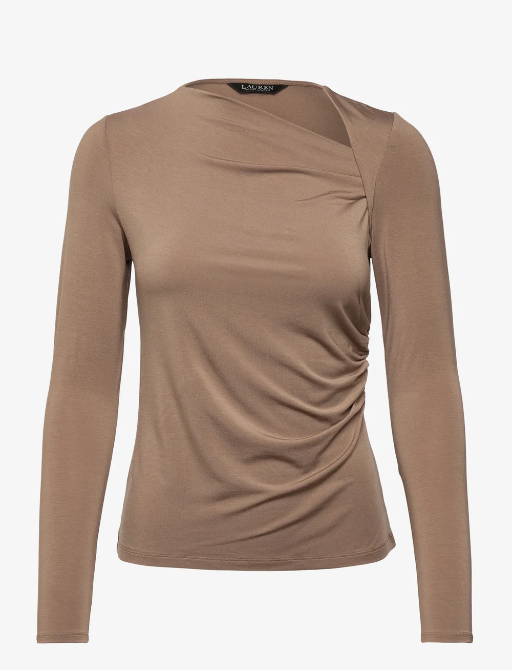Lauren Ralph Lauren - Stretch Jersey Asymmetrical Top - langærmede toppe - taupe brown - 0