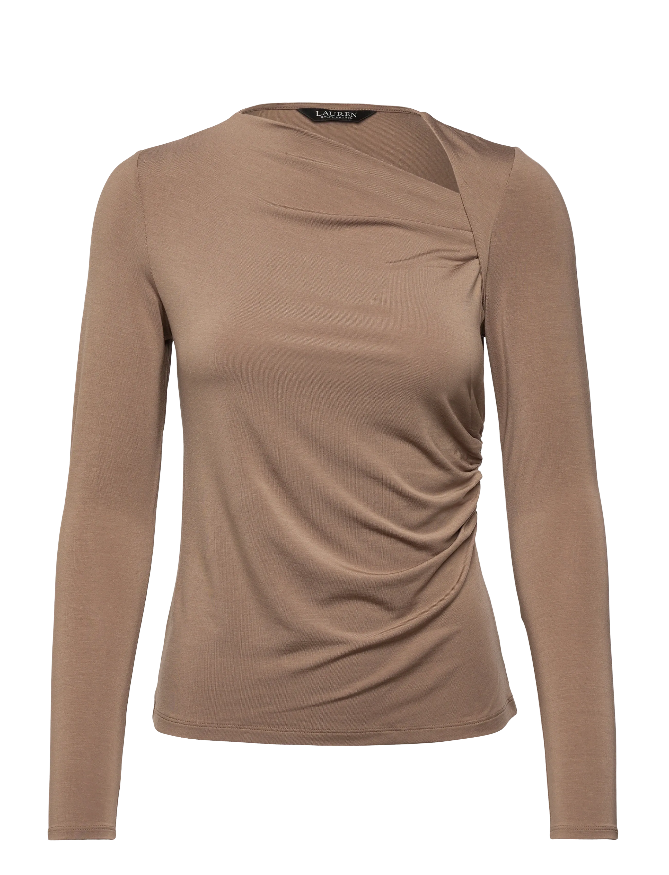 Lauren Ralph Lauren Stretch Jersey Asymmetrical Top - Tøj - TAUPE BROWN / beige