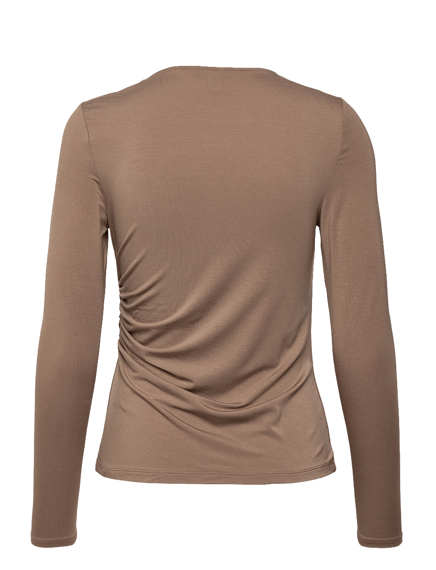 Lauren Ralph Lauren - Stretch Jersey Asymmetrical Top - langärmlige tops - taupe brown - 1