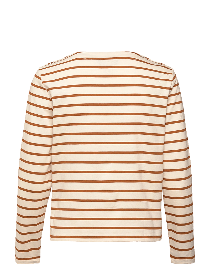 Lauren Ralph Lauren - Striped Jersey Snap-Trim Boatneck Top - langärmlige tops - mascarpone cream - 1