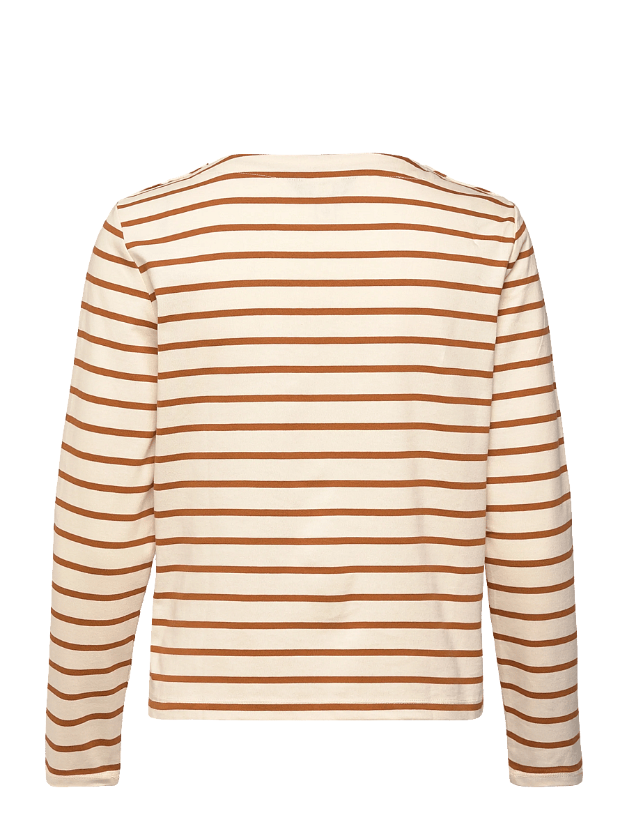 Lauren Ralph Lauren - Striped Jersey Snap-Trim Boatneck Top - langärmlige tops - mascarpone cream - 1