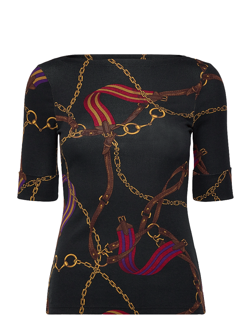 Lauren Ralph Lauren - Print Stretch Cotton Boatneck Tee - t-särgid - black multi - 0