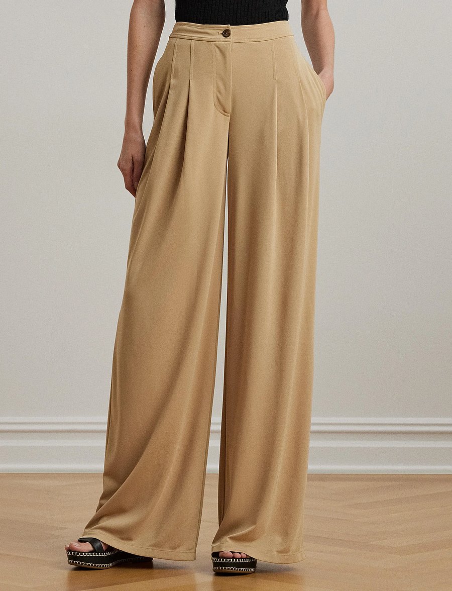 Lauren Ralph Lauren - Pleated Stretch Jersey Wide-Leg Pant - anzugshosen - birch tan - 0