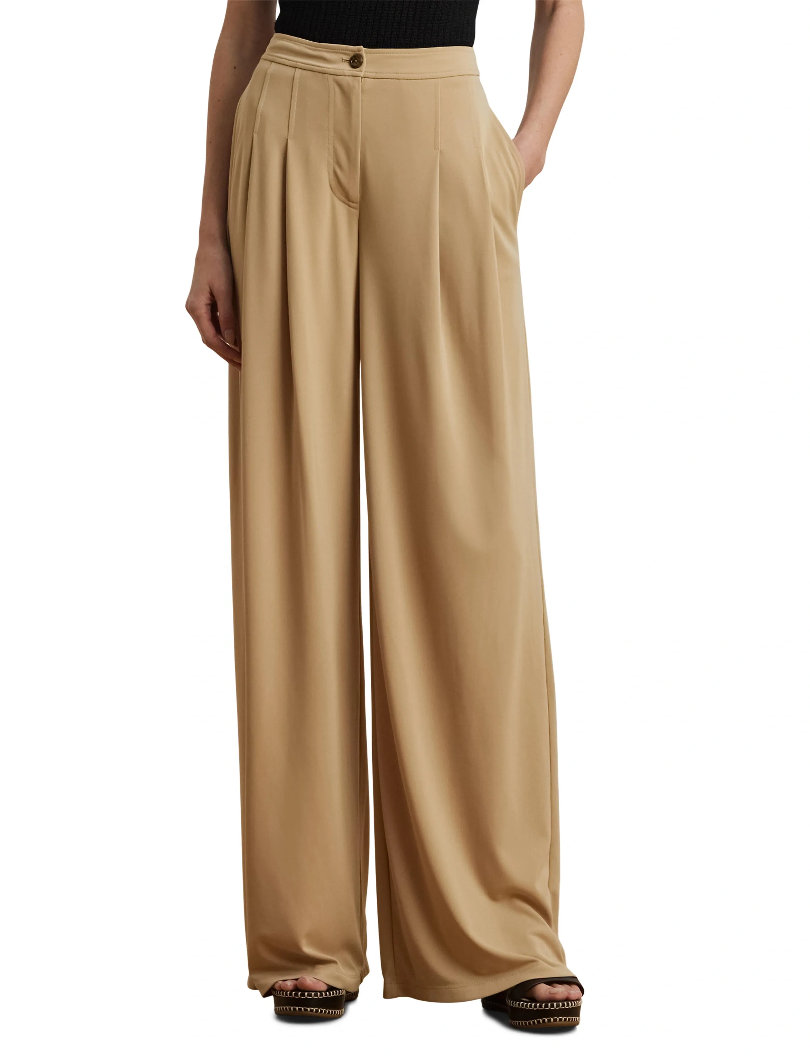 Lauren Ralph Lauren - Pleated Stretch Jersey Wide-Leg Pant - anzugshosen - birch tan - 3