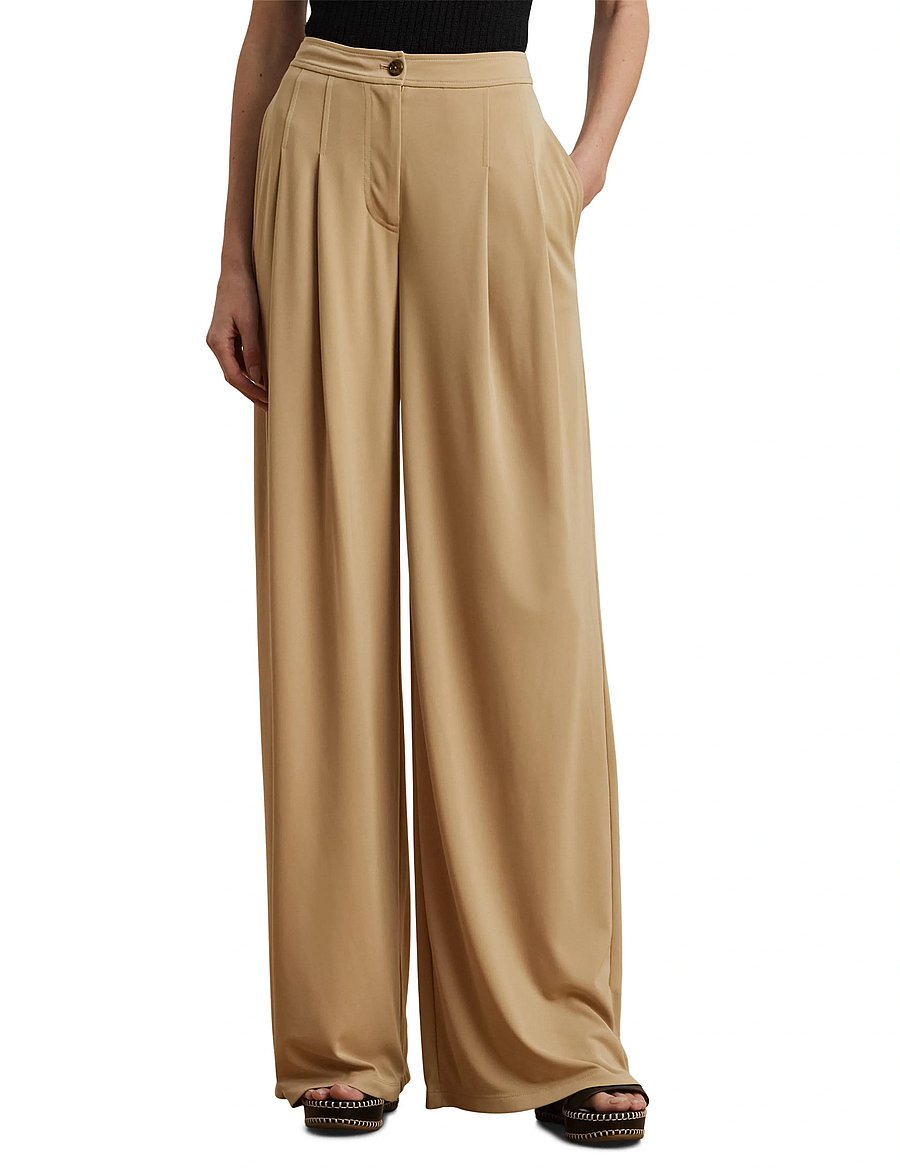 Lauren Ralph Lauren - Pleated Stretch Jersey Wide-Leg Pant - anzugshosen - birch tan - 3