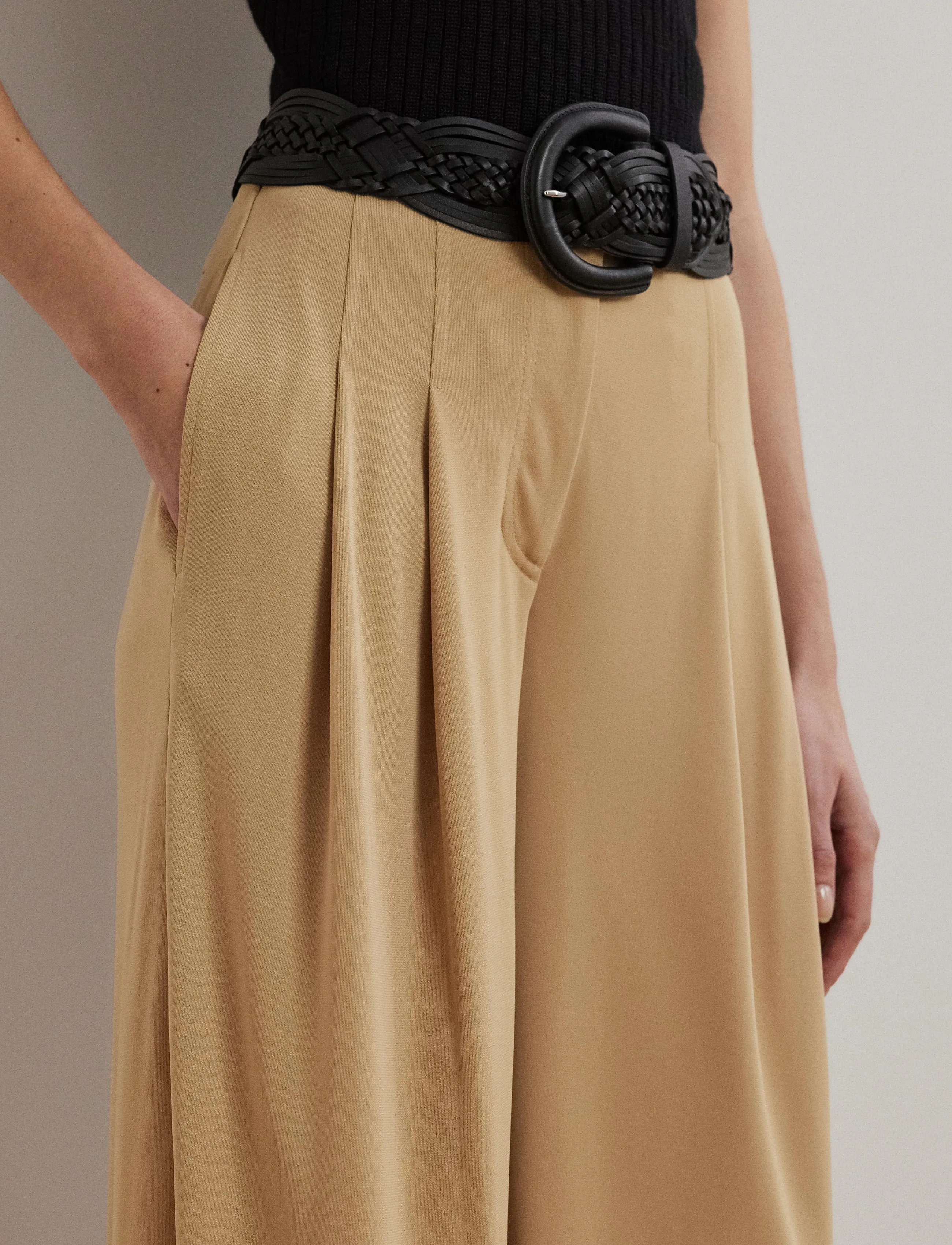 Lauren Ralph Lauren - Pleated Stretch Jersey Wide-Leg Pant - pantalons habillés - birch tan - 4