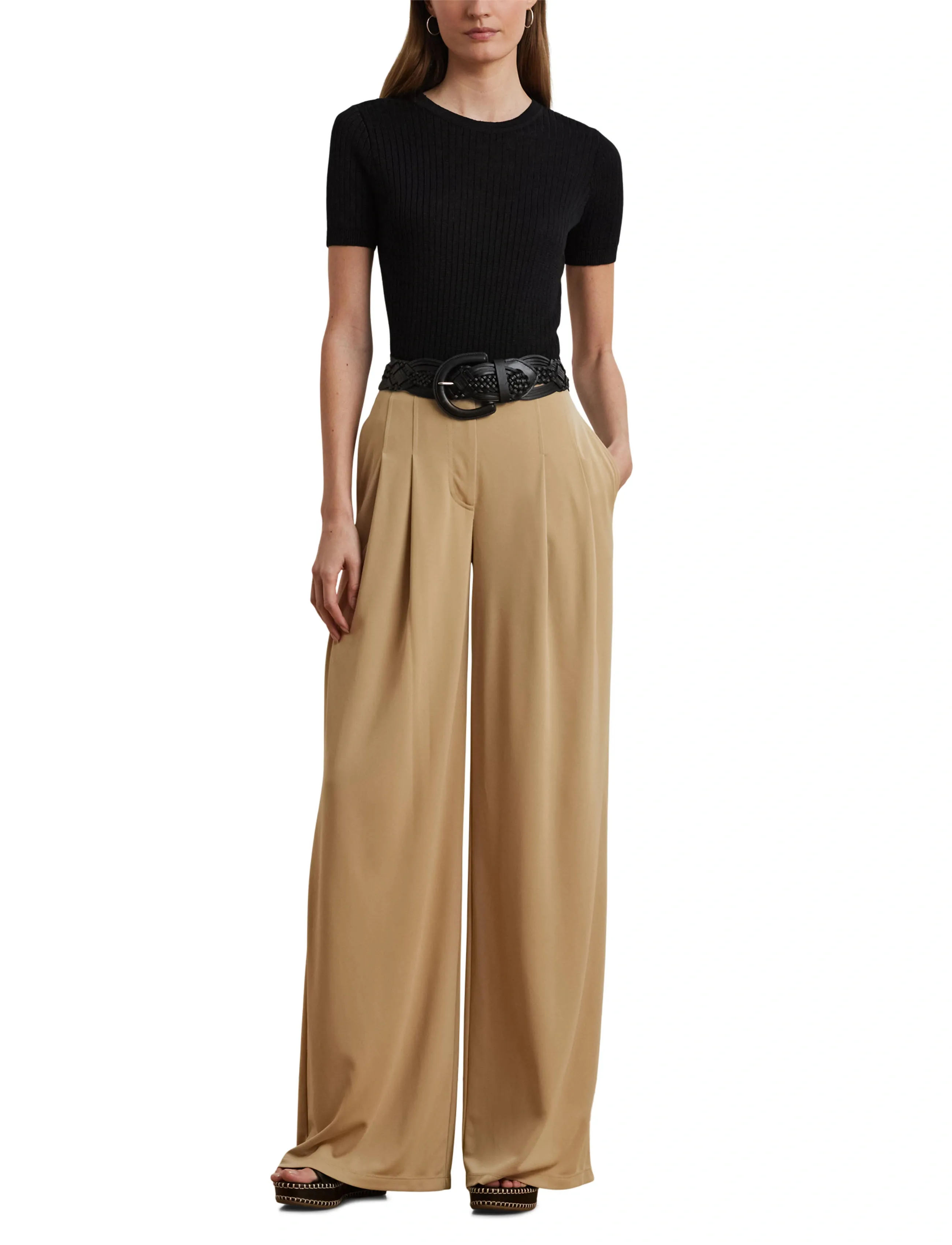Lauren Ralph Lauren - Pleated Stretch Jersey Wide-Leg Pant - pantalons habillés - birch tan - 5