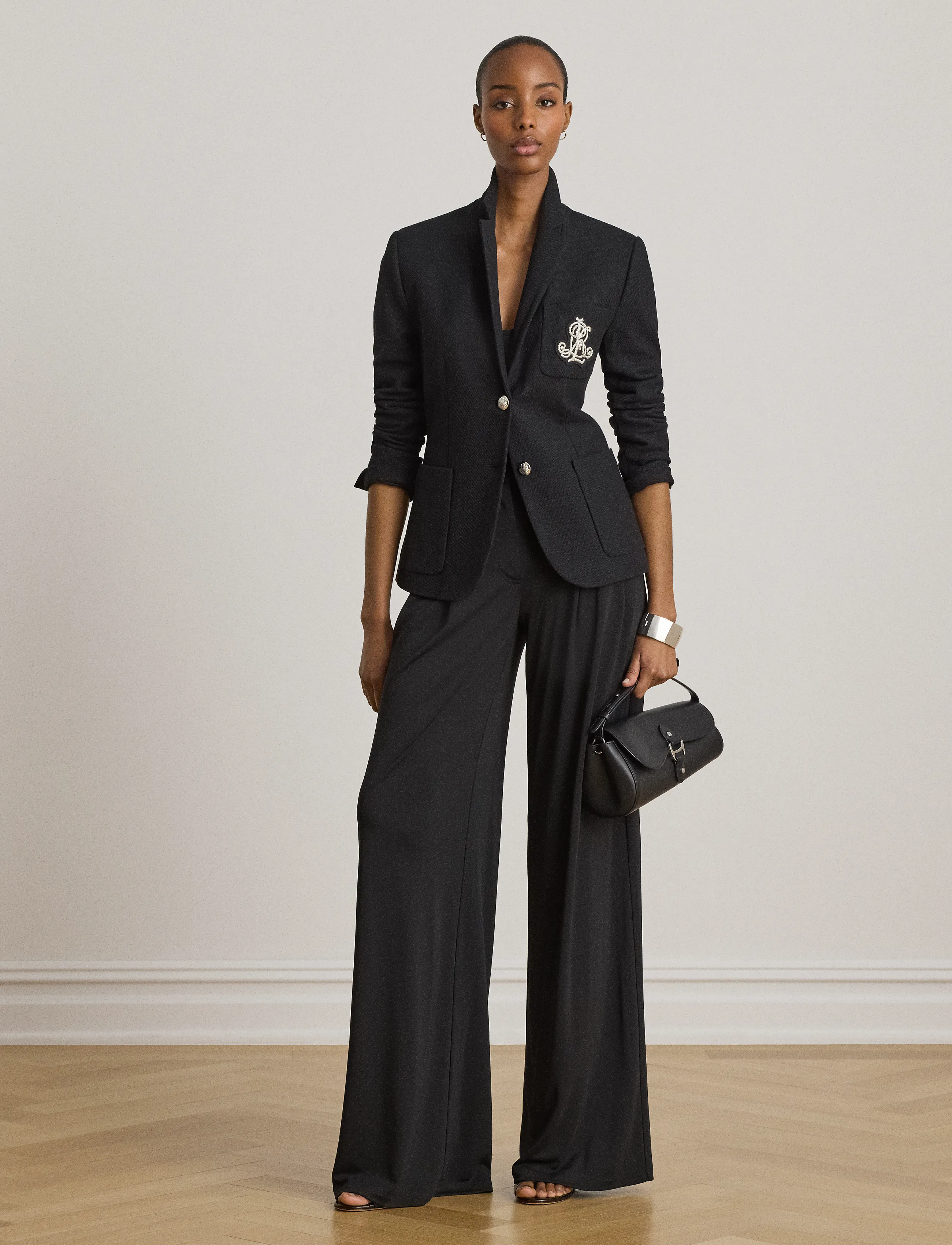 Lauren Ralph Pleated Stretch Jersey Wide-Leg Pant, 44, Trousers, Schwarz - Wide Leg, Frauen