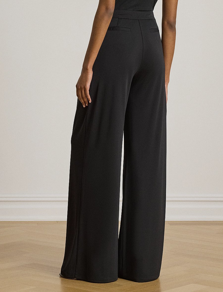 Lauren Ralph Lauren - Pleated Stretch Jersey Wide-Leg Pant - anzugshosen - black - 3