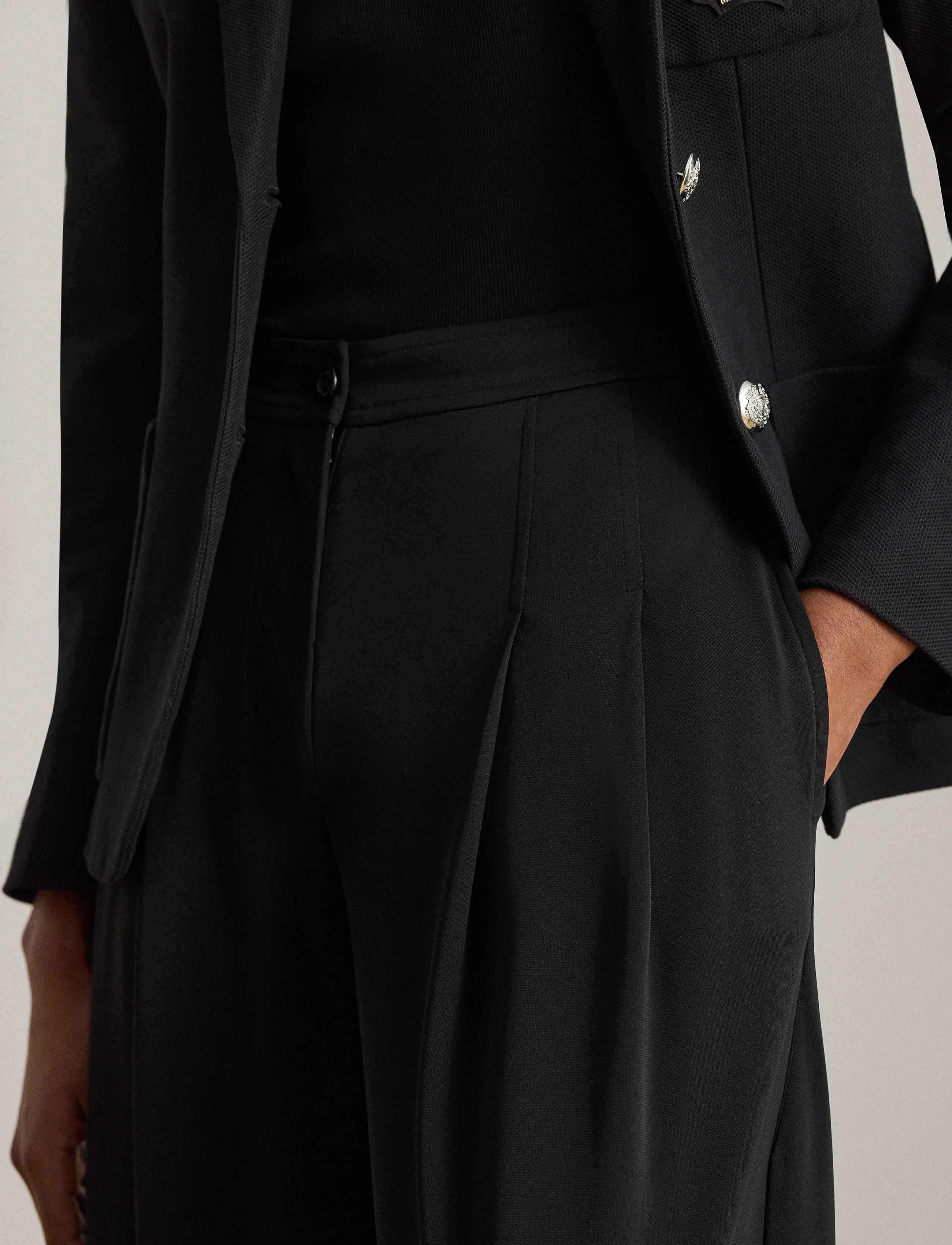 Lauren Ralph Lauren - Pleated Stretch Jersey Wide-Leg Pant - habitbukser - black - 4