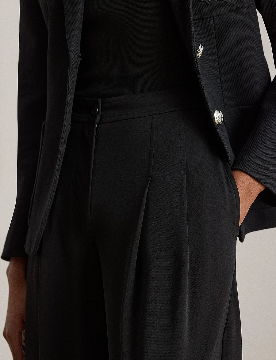 Lauren Ralph Lauren - Pleated Stretch Jersey Wide-Leg Pant - anzugshosen - black - 4