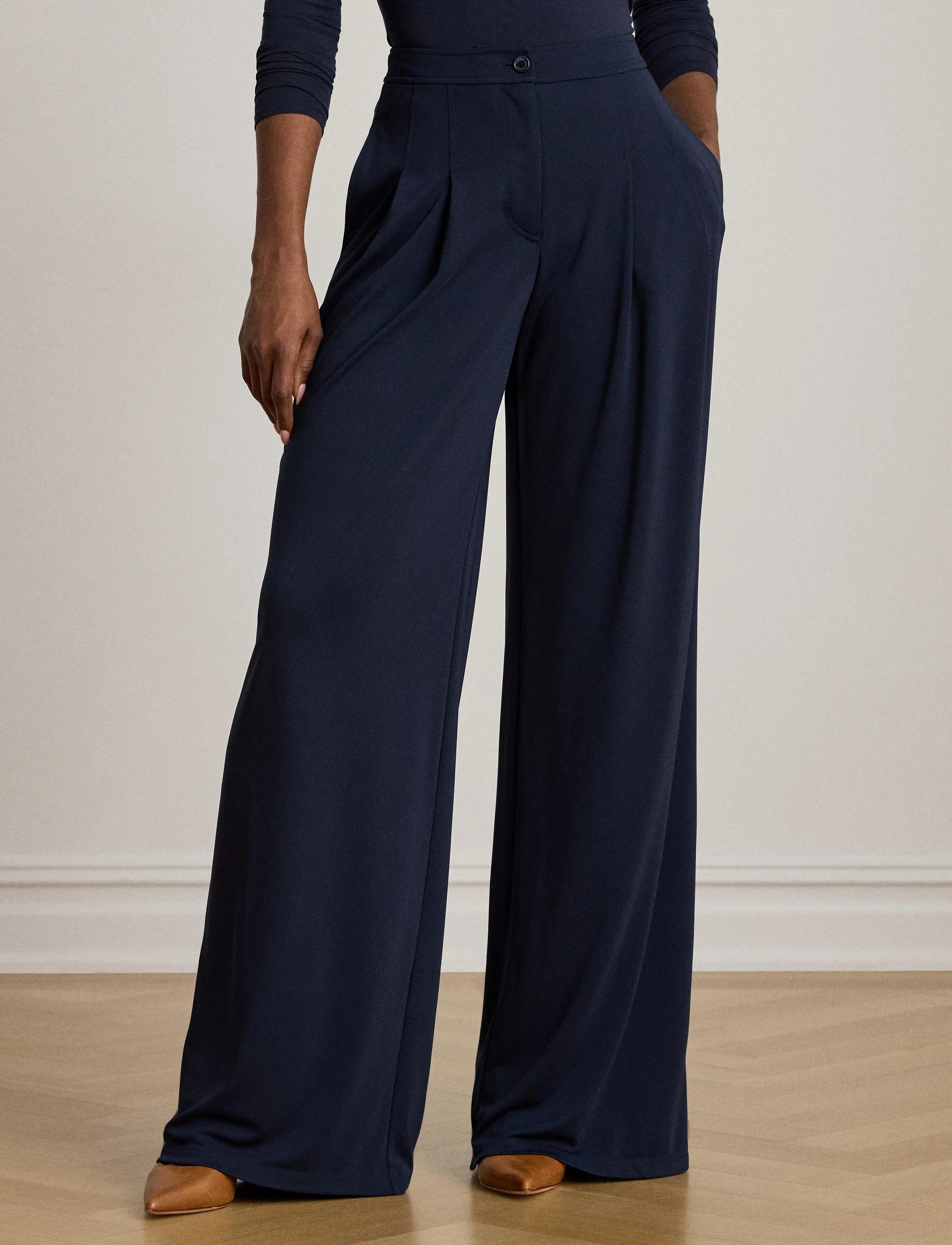 Lauren Ralph Lauren STR MATTE JERSEY-R-KNIT PANT - App deal - LAUREN NAVY / navy