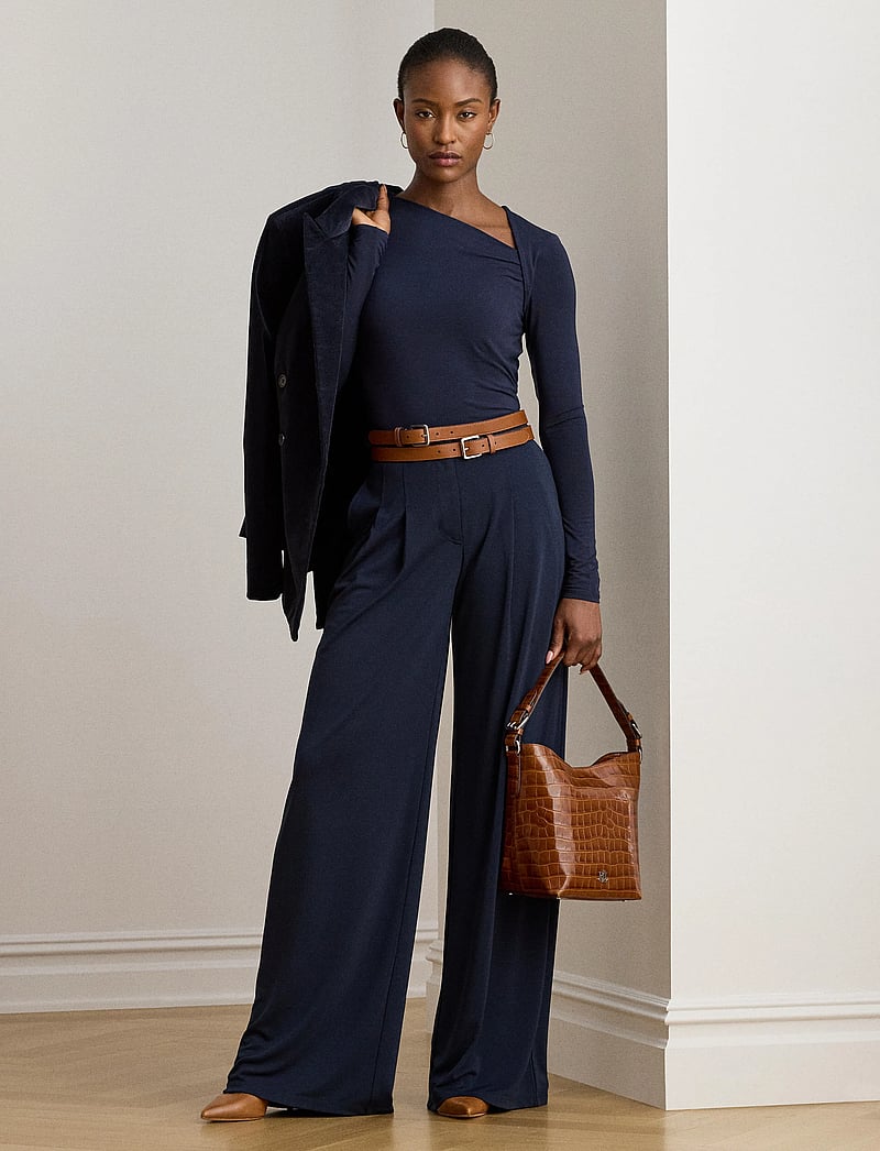 Lauren Ralph Lauren - Pleated Stretch Jersey Wide-Leg Pant - dalykinio stiliaus kelnės - lauren navy - 4