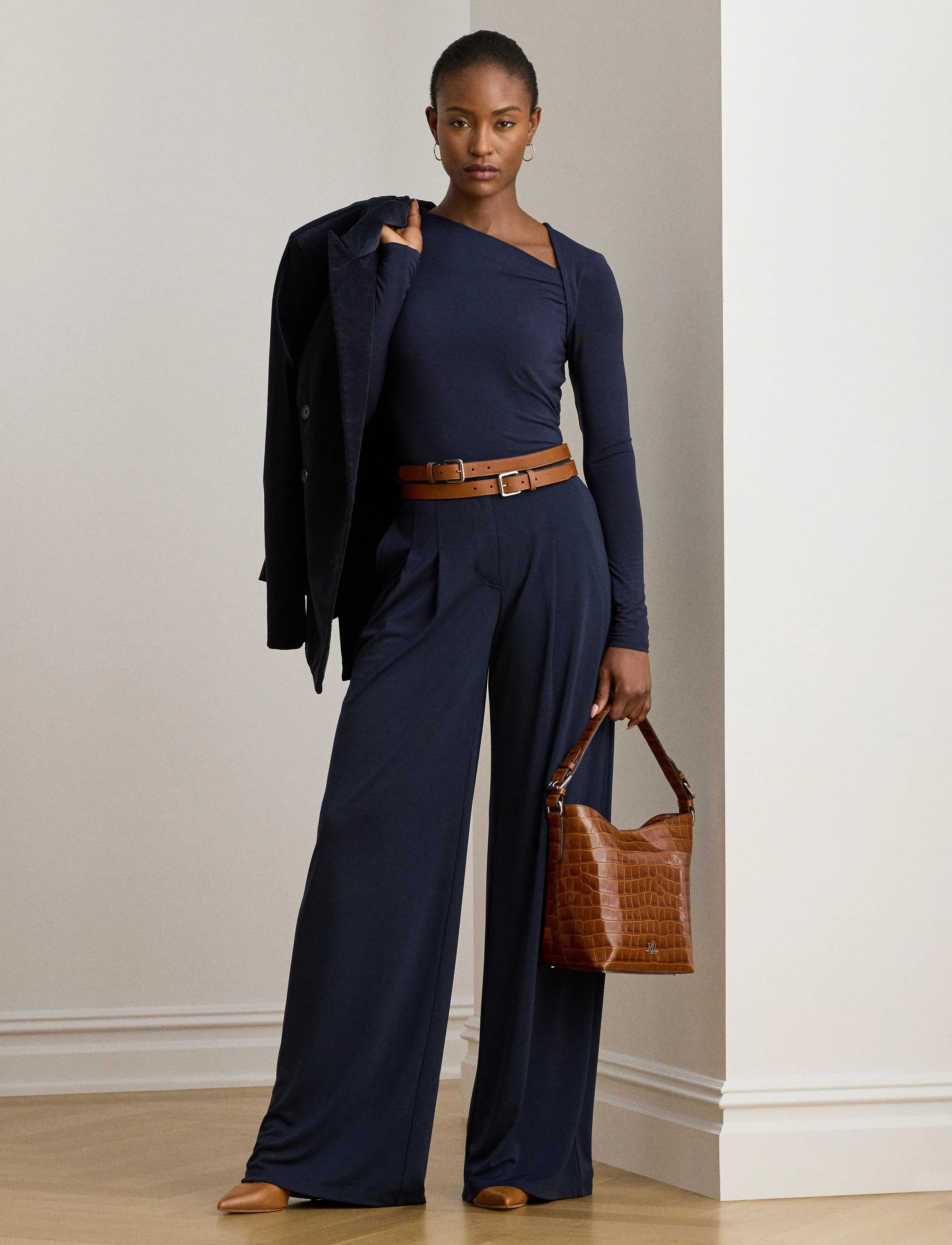 Lauren Ralph Lauren - Pleated Stretch Jersey Wide-Leg Pant - od garnituru - lauren navy - 4