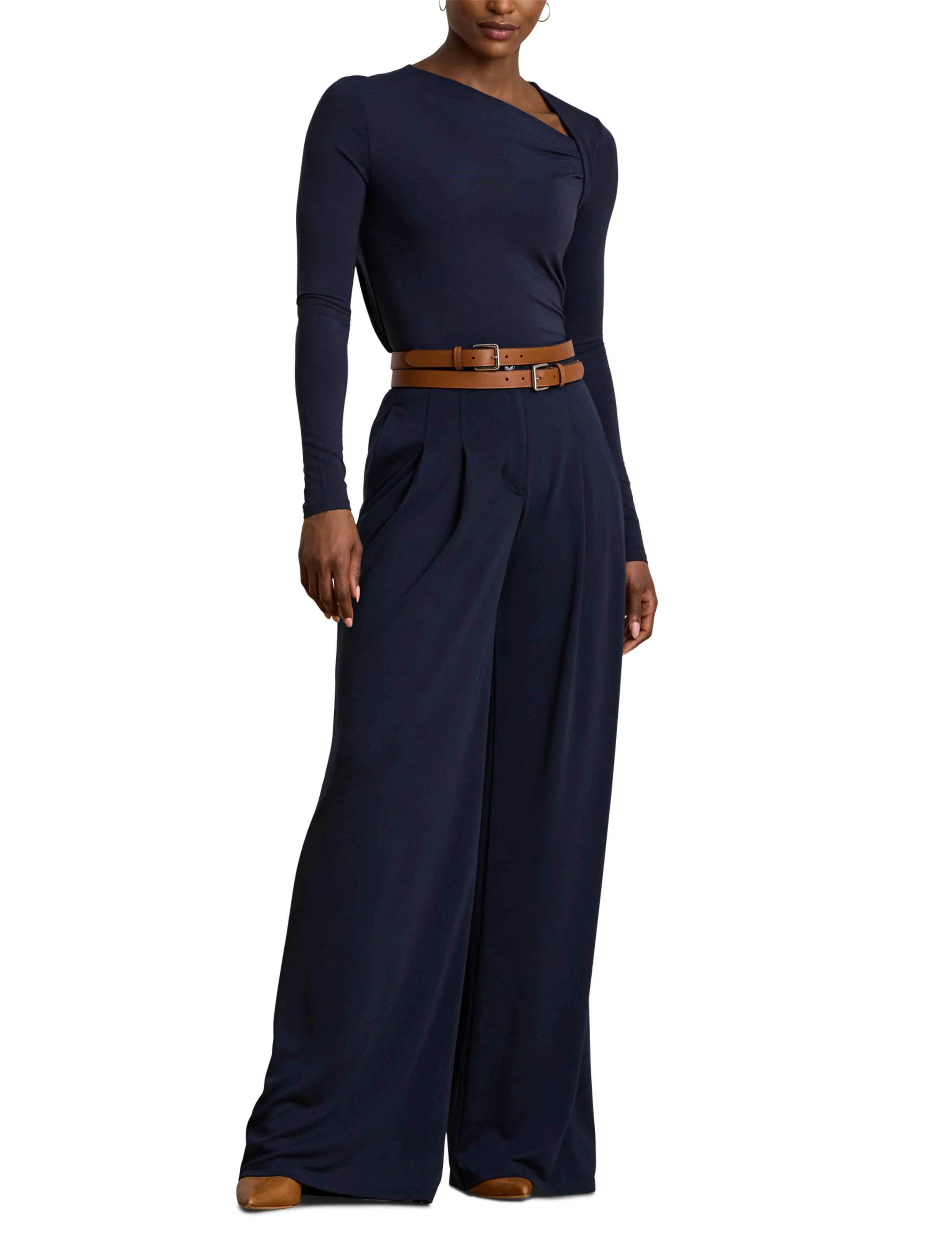 Lauren Ralph Lauren Pleated Stretch Jersey Wide-leg Pant