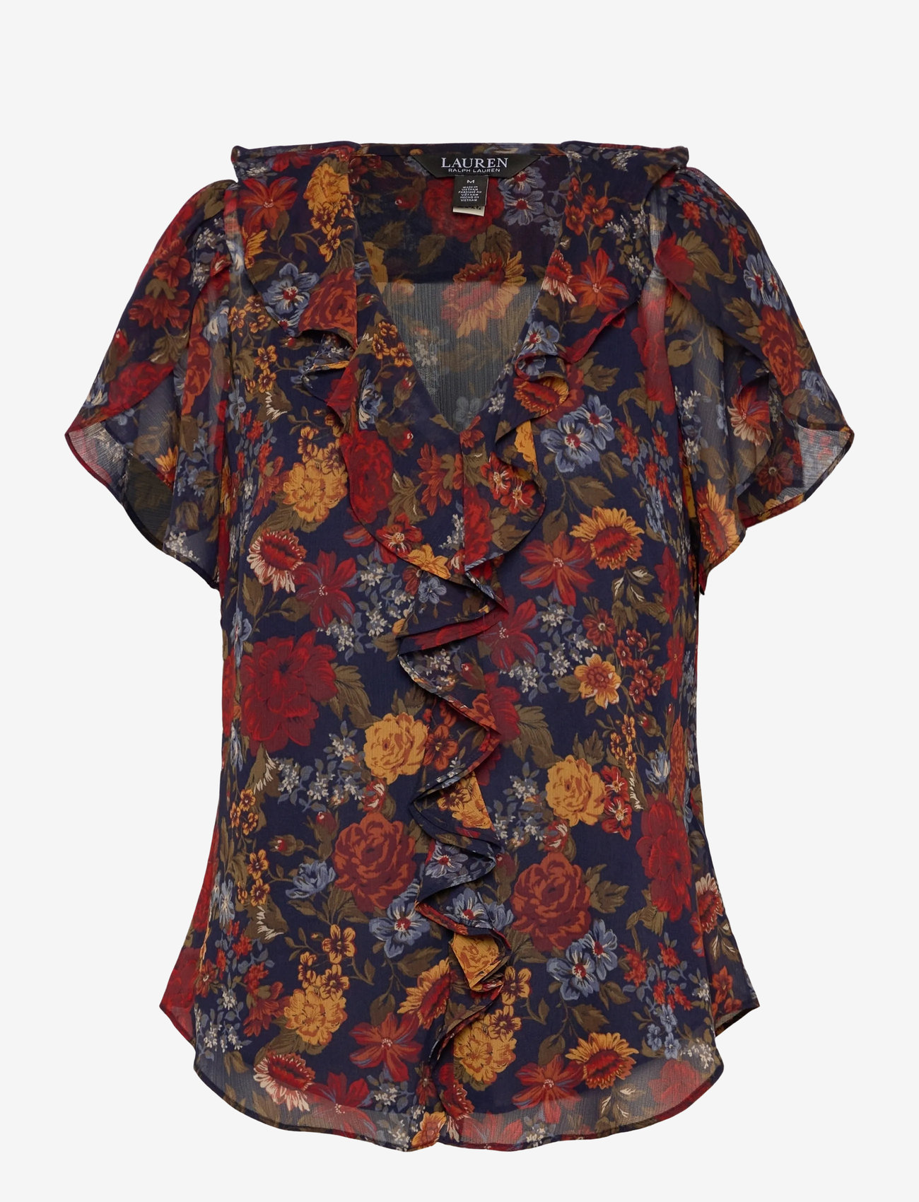 Lauren Ralph Lauren - Floral Ruffle-Trim Georgette Blouse - lühikeste varrukatega pluusid - navy multi - 0