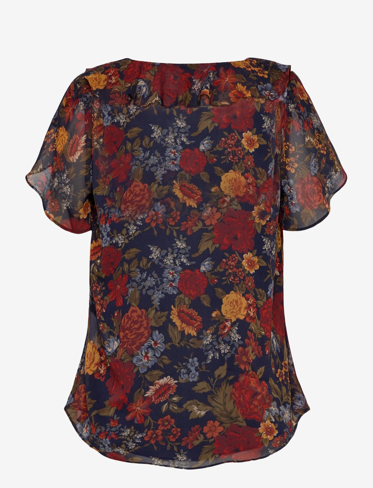 Lauren Ralph Lauren - Floral Ruffle-Trim Georgette Blouse - lühikeste varrukatega pluusid - navy multi - 1