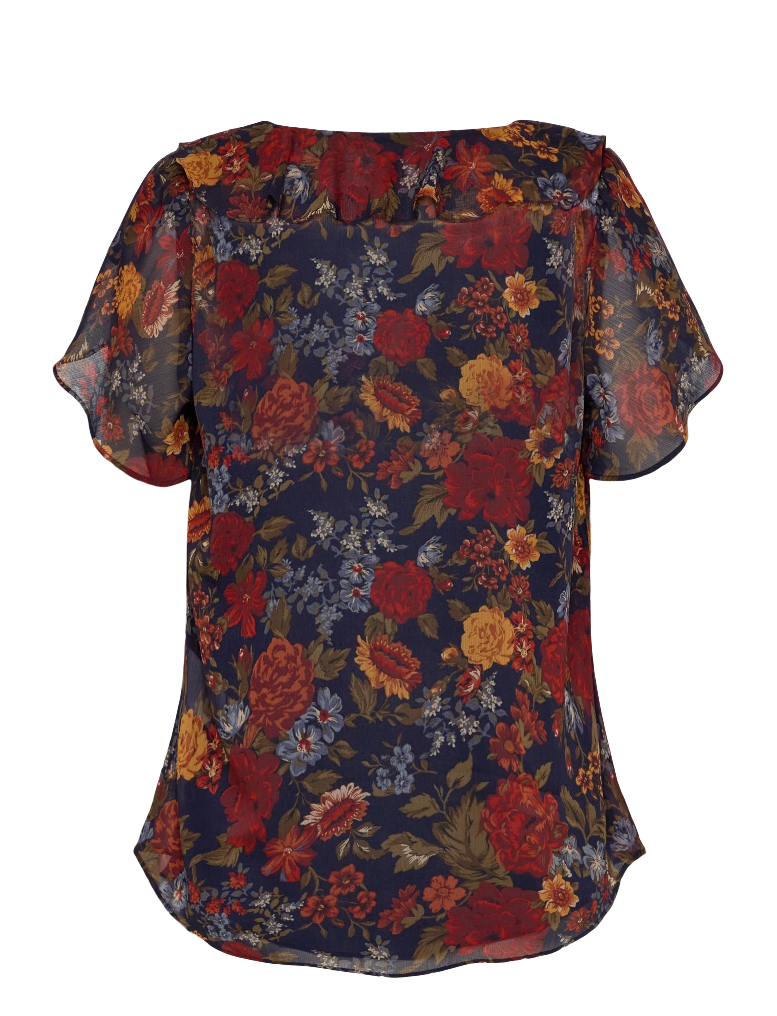 Lauren Ralph Lauren - Floral Ruffle-Trim Georgette Blouse - stutterma blússur - navy multi - 1
