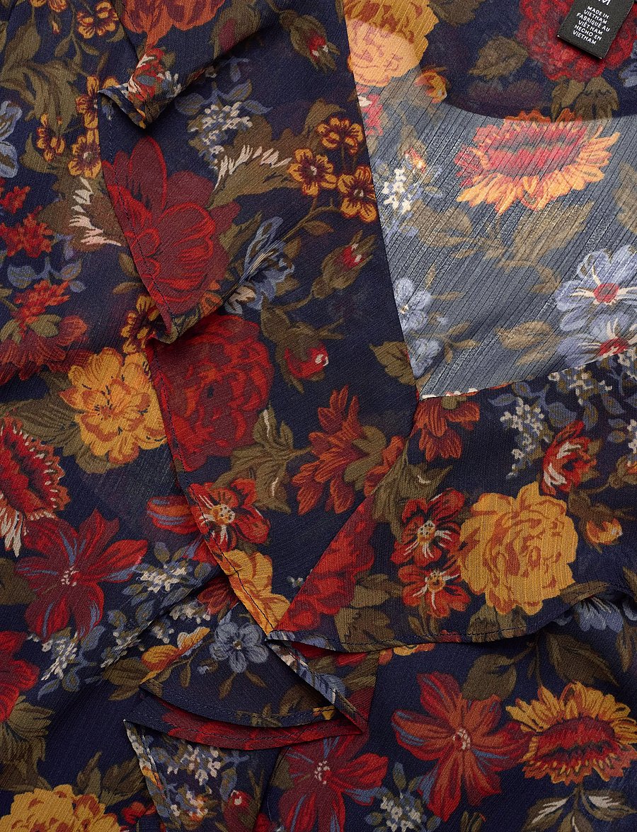 Lauren Ralph Lauren - Floral Ruffle-Trim Georgette Blouse - kortärmade blusar - navy multi - 3
