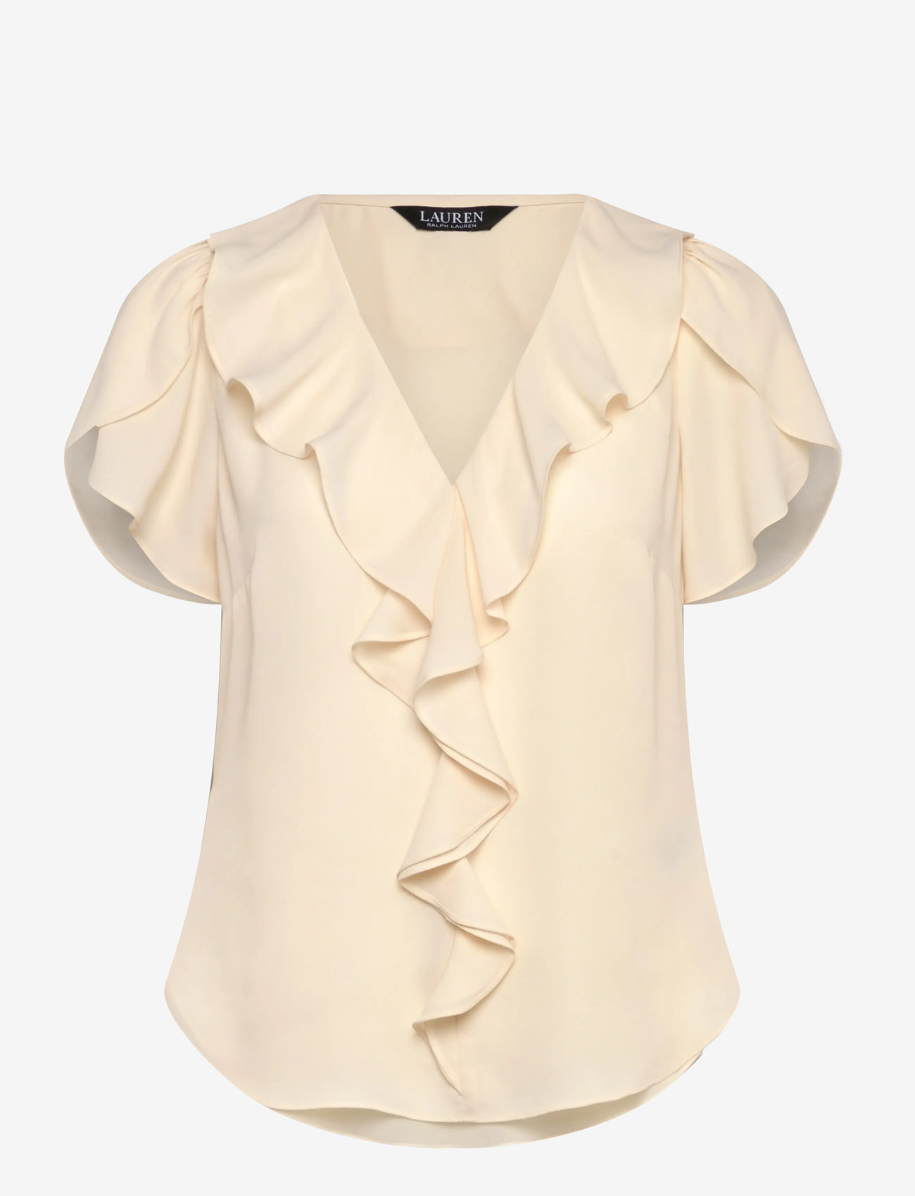 Lauren Ralph Lauren - Ruffle-Trim Georgette Blouse - lühikeste varrukatega pluusid - mascarpone cream - 0