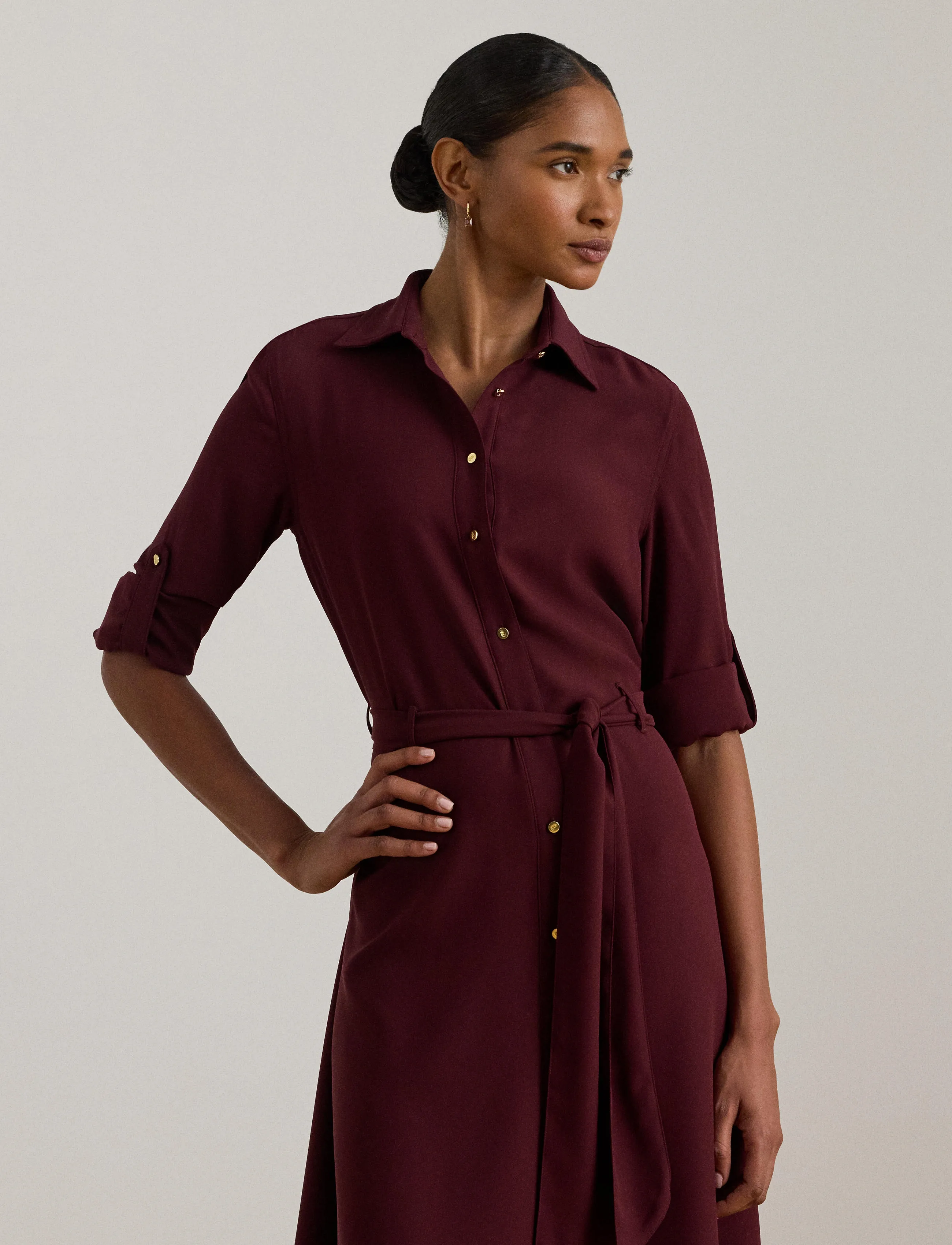 Lauren Ralph Lauren Double-Faced Georgette Shirtdress - Lauren Ralph Lauren - DARK GARNET / burgundy